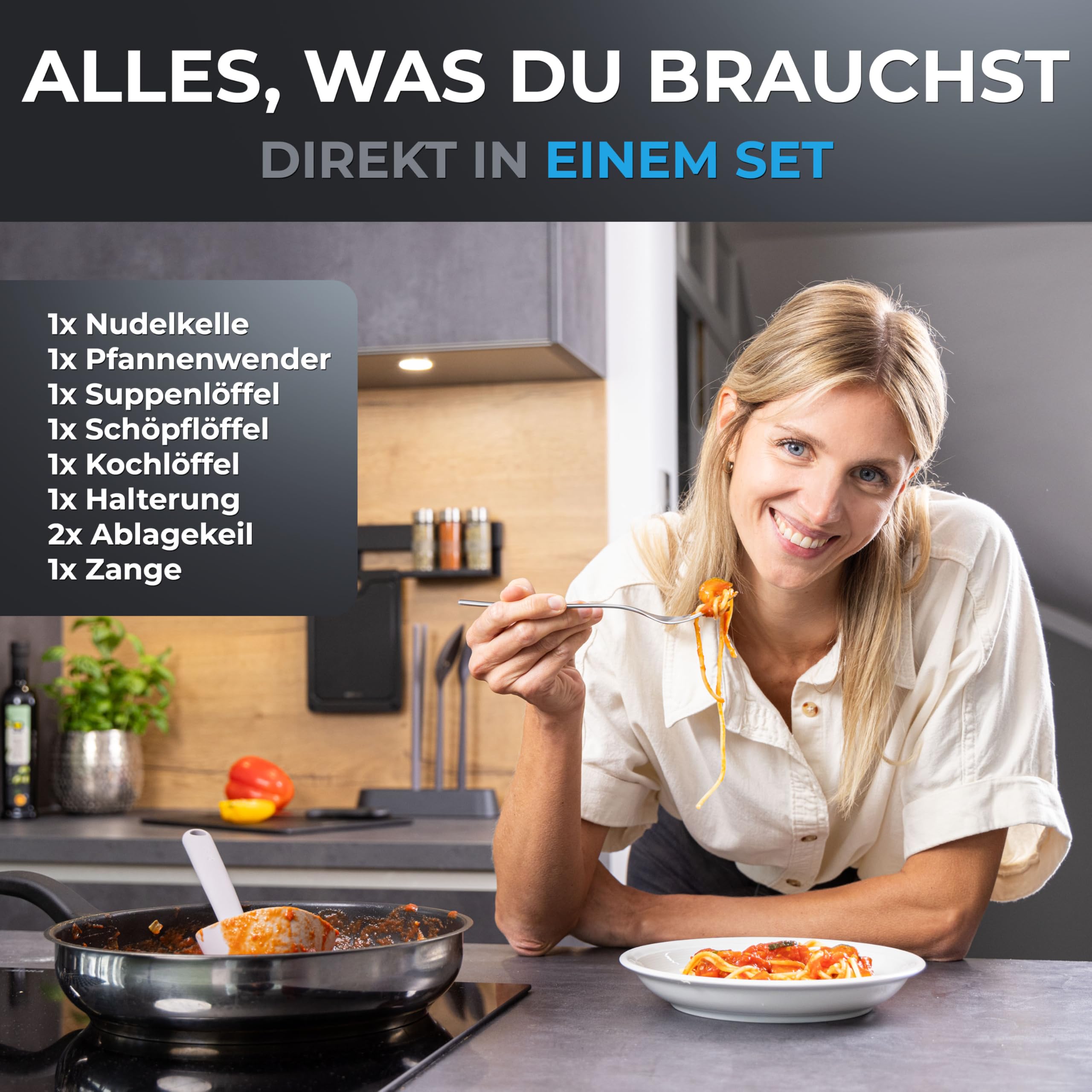 Sénart Küchenhelfer-Set | 6-teilig mit Ständer | hitzebeständig | Küchenutensilien Set | Küchen Zubehör | Kochbesteck | kochbesteck set | Kochgeschirr | spülmaschinenfest