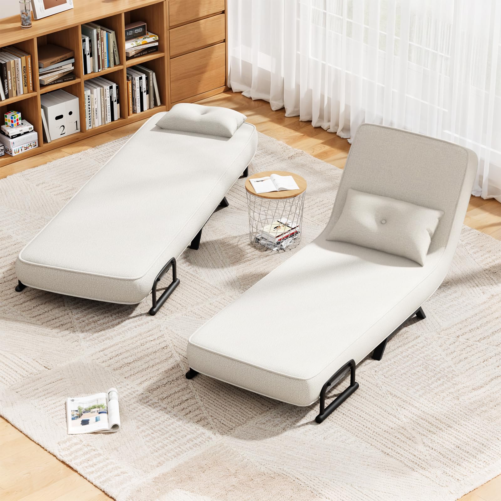 YOUDENOVA Sofá Cama, Sillón con Función Cama, Sofá con Respaldo Regulable, Sofá Cama con Bolsa Colgante, Sofá Plegable, Cama de Invitados, Chenilla, 184 x 60 cm, Beige