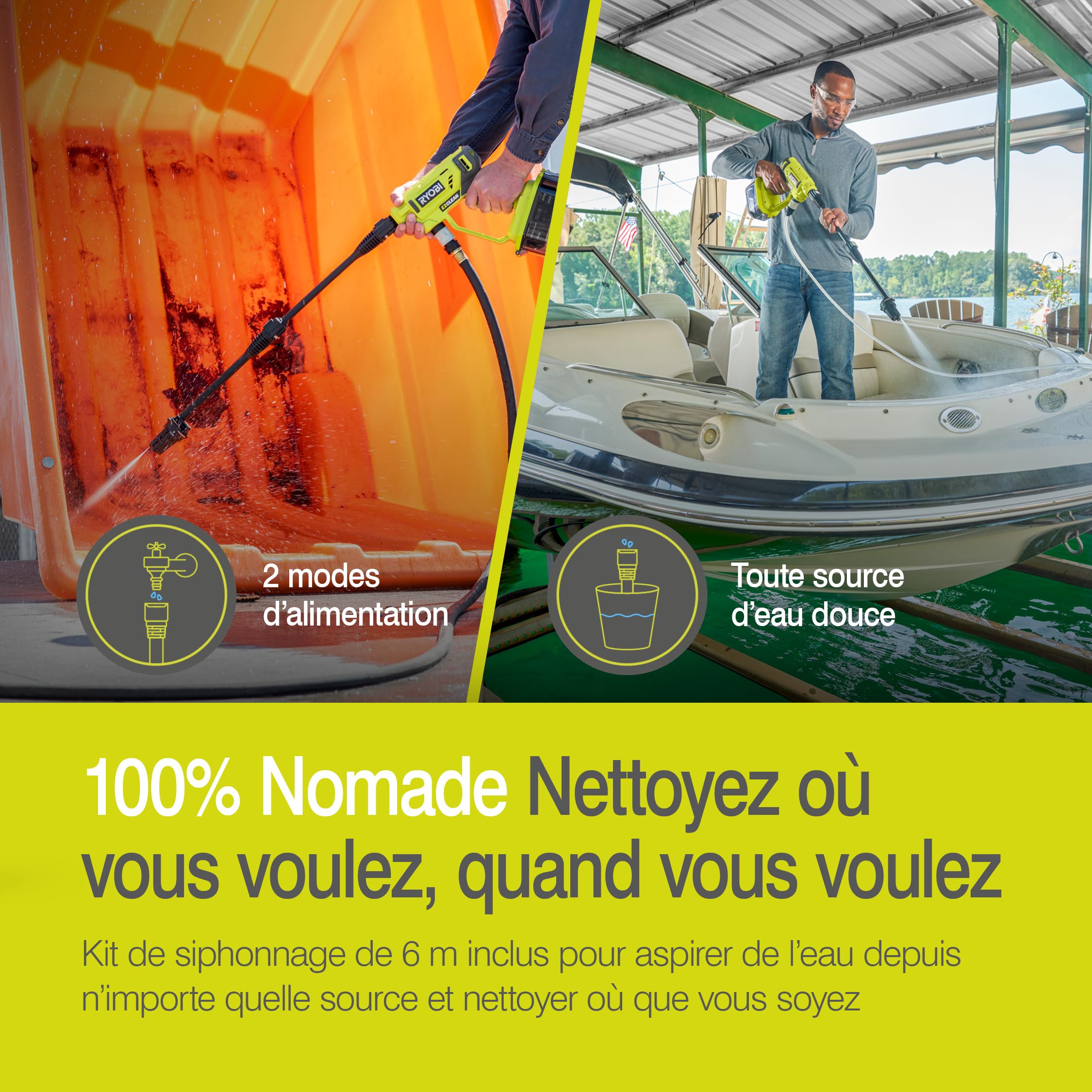 RYOBI - Pistolet Haute Pression sans Fil 18V One+ RY18PW22A-0 – Pression 22 Bar, Réservoir Eau, Léger et Mobile, Nettoyage léger et Rinçage Uniquement – Batterie Non Incluse