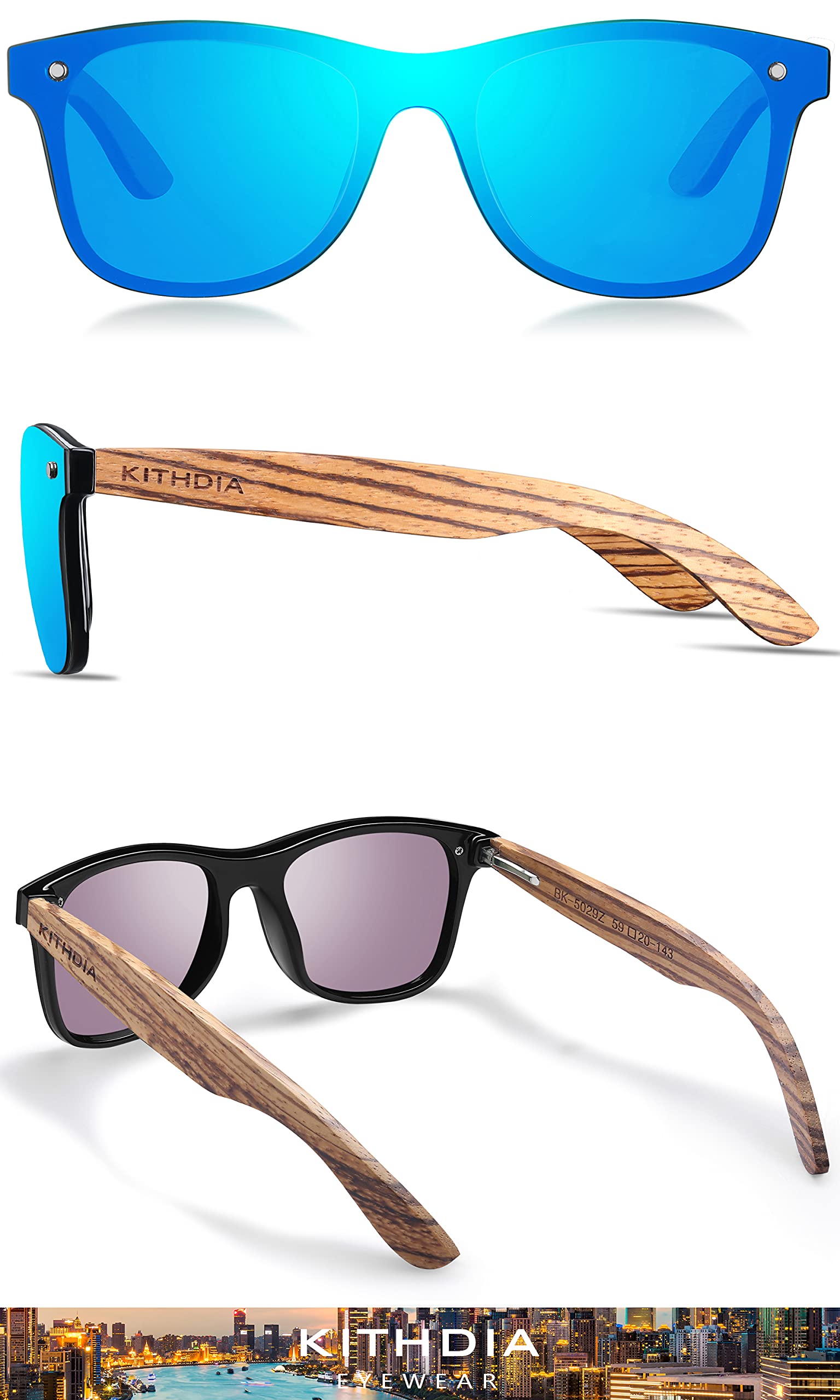 KITHDIA occhiali da sole in legno da uomo unisex occhiali da sole polarizzati con protezione UV400 occhiali da sole Donna S5029