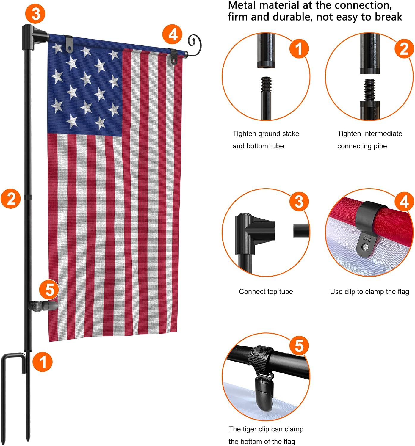 Garden Flag Holder Stand-Top 360° Rotating Flags Without Tangles,with One Tiger Clip and Two Securing Clip,fit Outdoor Décor Autumn Party Day (Without Flag)