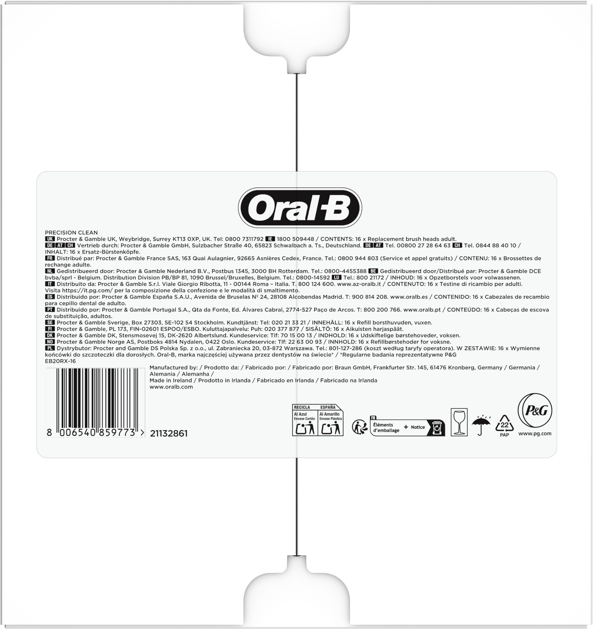 Pro Precision Clean Electric Toothbrush Head, X-Shape And Angled Bristles for Deeper Plaque Removal, Pack of 16 Toothbrush Heads, Suitable For Mailbox, White