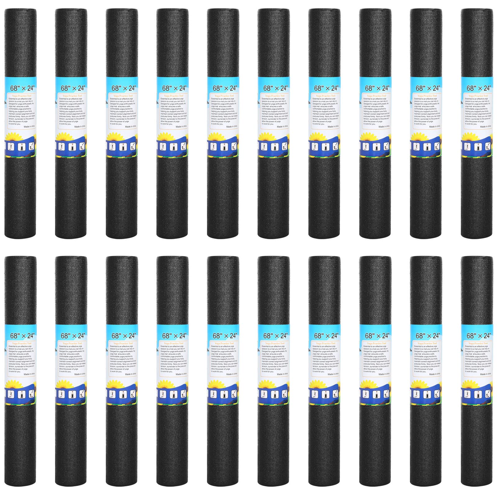Riakrum 20 alfombrillas de yoga con correa de 72 x 24 pulgadas, tapete de yoga antideslizante para mujeres y hombres, suministros para el hogar (negro)
