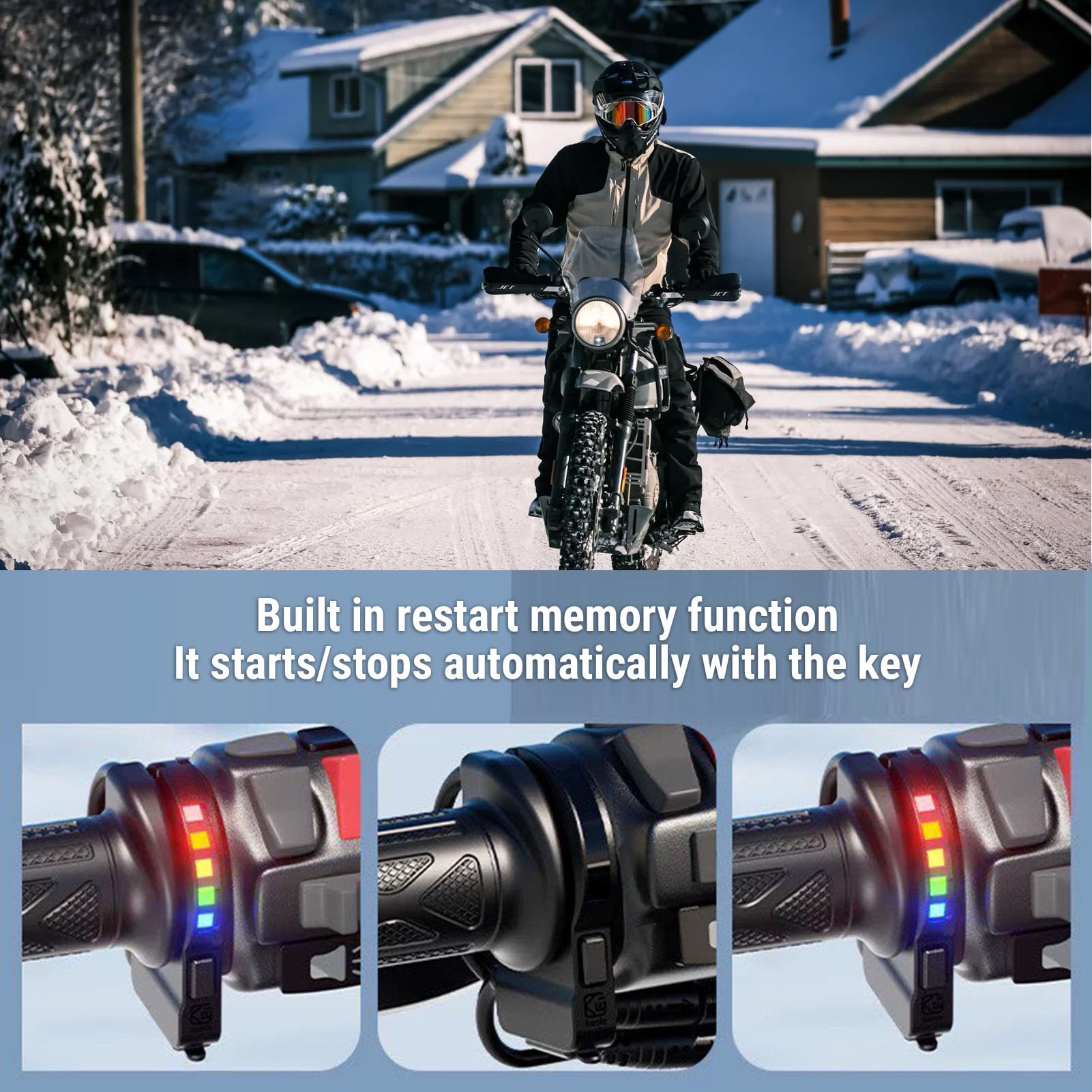 Denash Podgrzewane Manetki Motocyklowe, 7/8 Cala, 5-stopniowa Regulacja Temperatury, Elektryczne Podgrzewacze Kierownicy, Wodoodporne, Antypoślizgowe, z ulepszoną konstrukcją