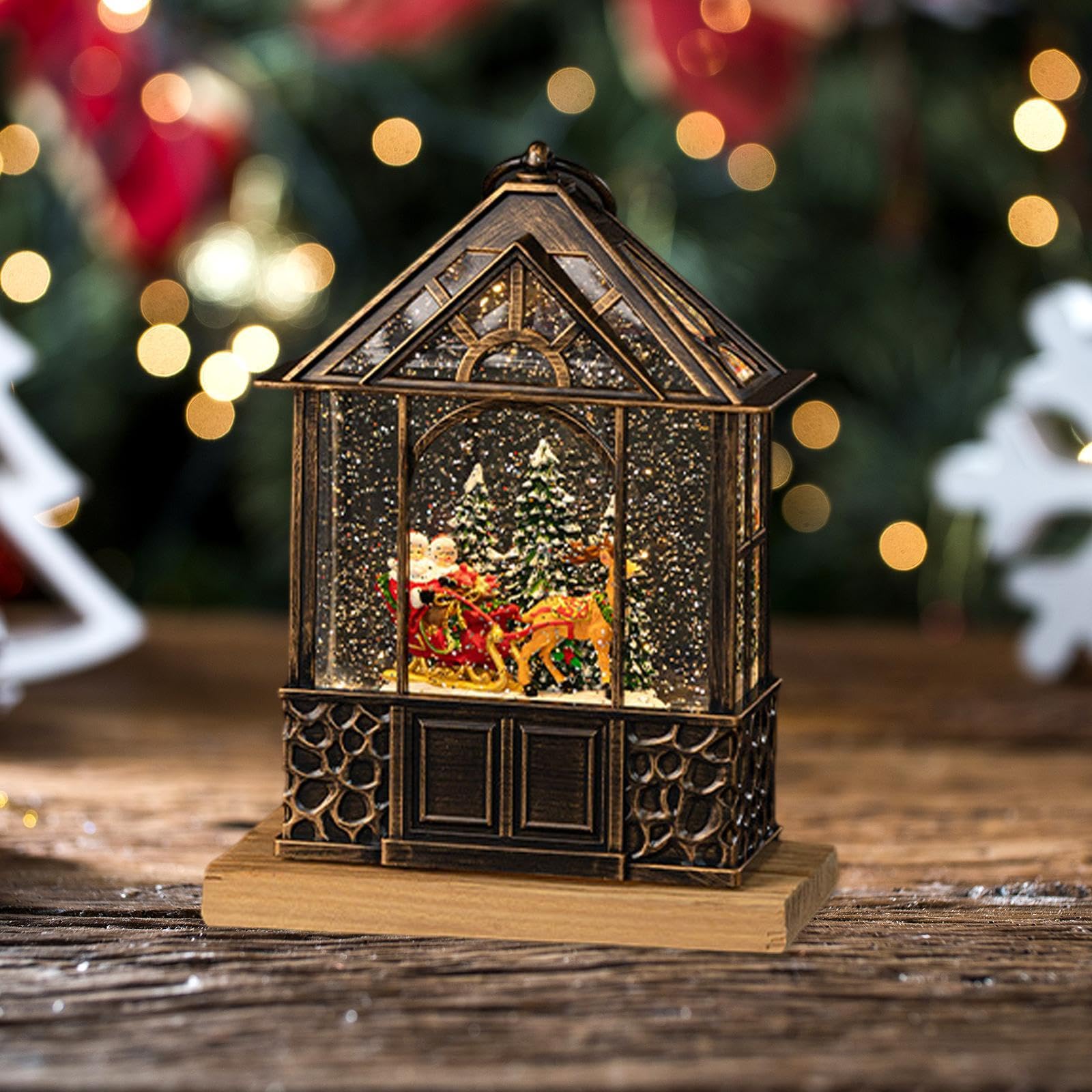 Carillon di Natale con Luci e Musica, Decorazione Portatile in Resina PC, 24.3cm (9.6 Pollici), Regalo per Compleanno e FESTIVITÀ