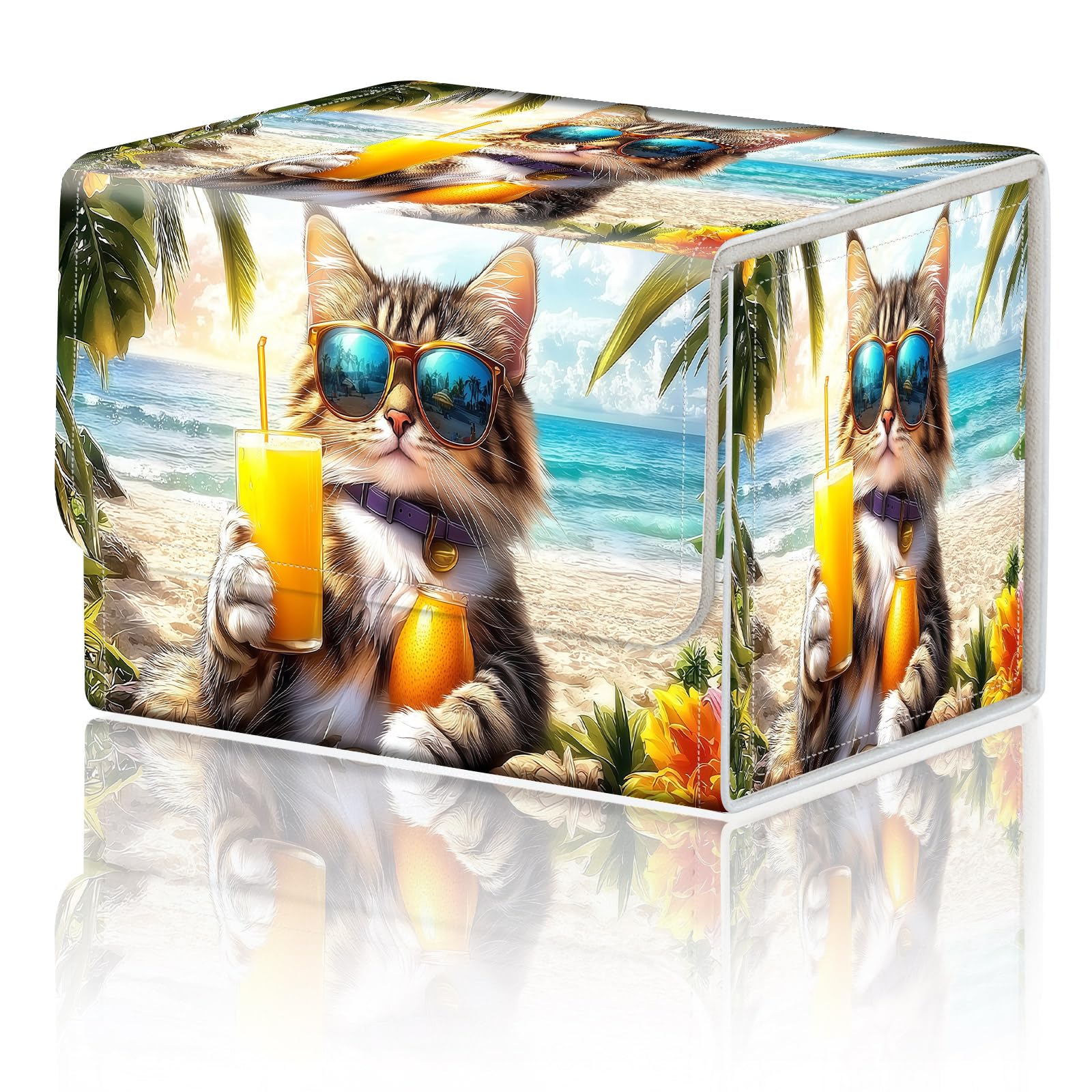 Card Game Storage Box for TCG Deck Box MTG Card Box Organizer Trading Card Case Commander Deck Box TCG Card Storage Box Magnetic Closure Creative Pattern Up to 200 Cards, Funny Cat On Beach — image 1