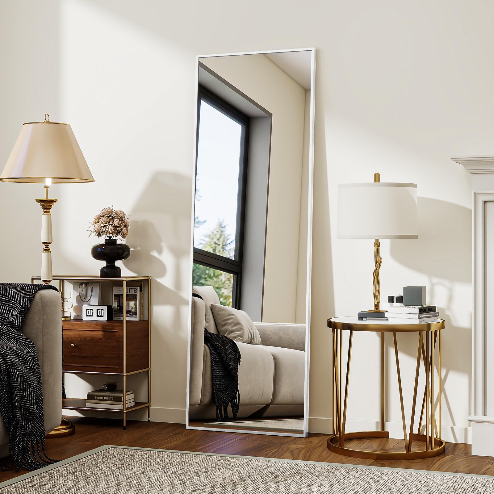 BEAUTYPEAK Specchio intero 150 x 40 cm, specchio da pavimento e specchio da parete con telaio in alluminio, vetro Shatterproof per riflessi senza distorsioni, bianco