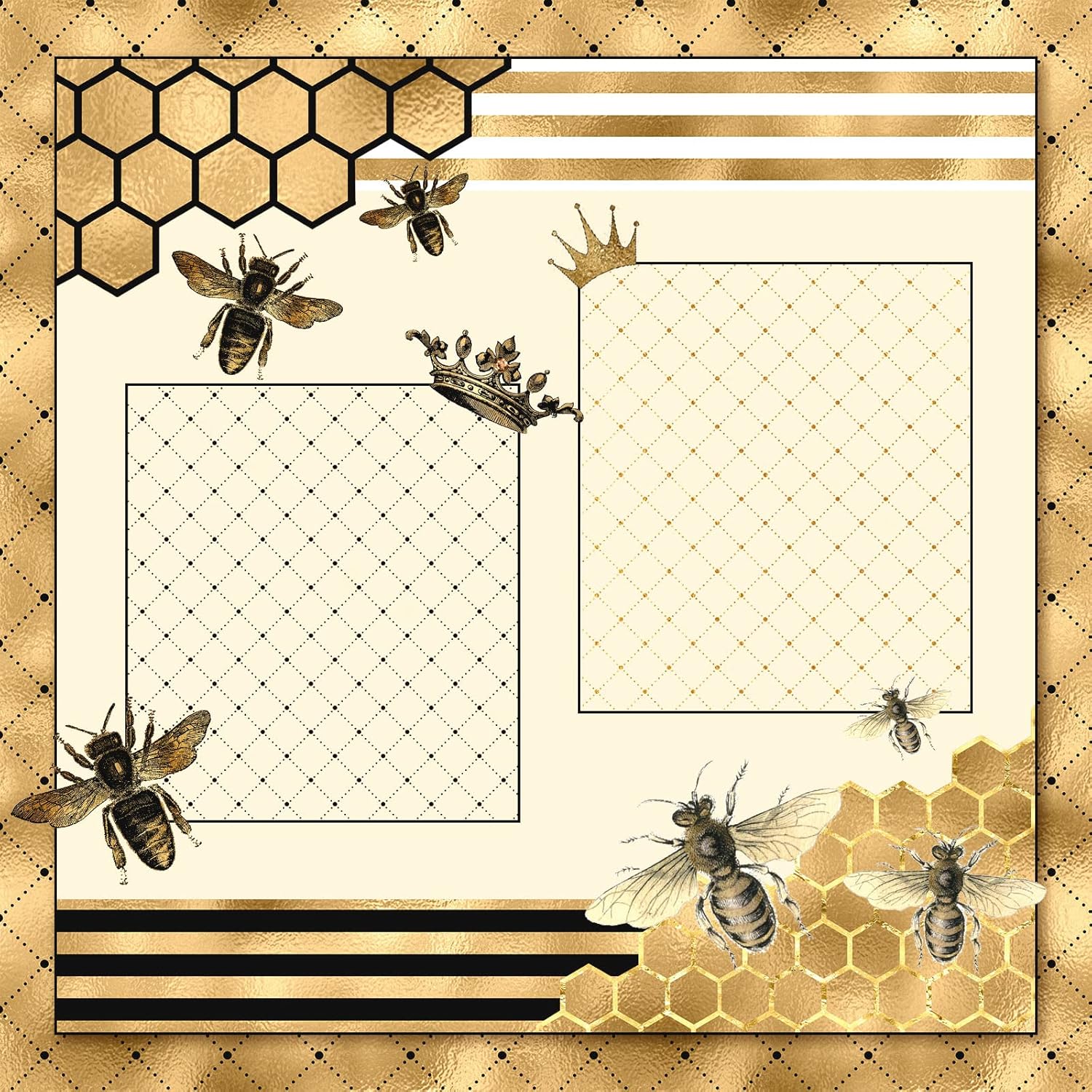 Whaline 24Pcs Bee Pattern Paper 30x30cm Double-Sided Watercolor Bee Scrapbook Paper Craft Paper Folded Flat for DIY Decorative Background Card Making Photo Album Junk Journal Decoration, 12 Designs