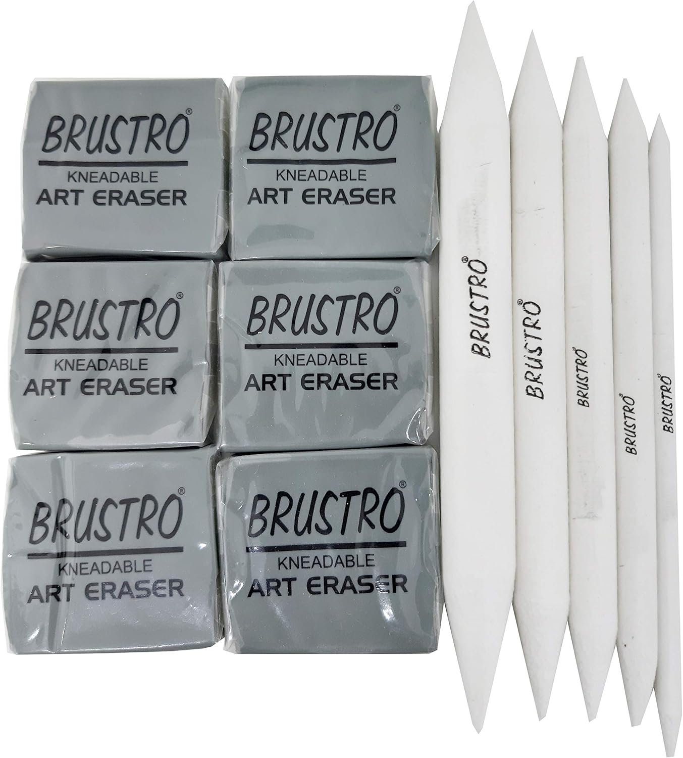 BRUSTRO kneadable Art Eraser Pack of 6 with Blending Stump Set