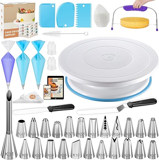 Kootek 96PCs Cake Decorating Kits, Baking Supplies Tools with Cake Stand Turntable, Piping Bags and Tips, Cake Leveler, Frosting Icing Spatulas & More Accessories for Cake Cupcake Decorations