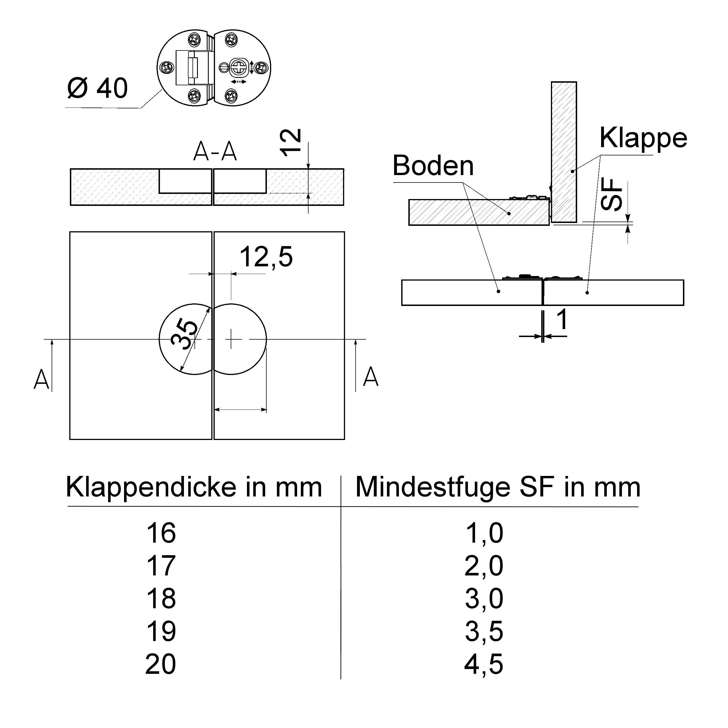 2 x Cerniere per Ante a Ribalta Regolazione 3D Guarnizione per Anta a Ribalta per Ante in Legno Ø Foratura 35 mm Profondità Foratura 12 mm Cerniera per Mobili da Avvitare Supporto Ante di SO-TECH®