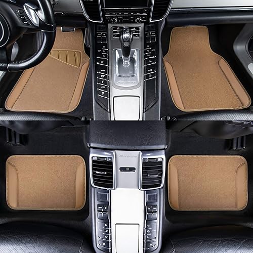 Miniatura 3 de CAR PASS Tapetes universales de cuero beige y resistentes al agua, para SUV, camionetas, sedanes, camiones, juego de 4 alfombras de automóvil con