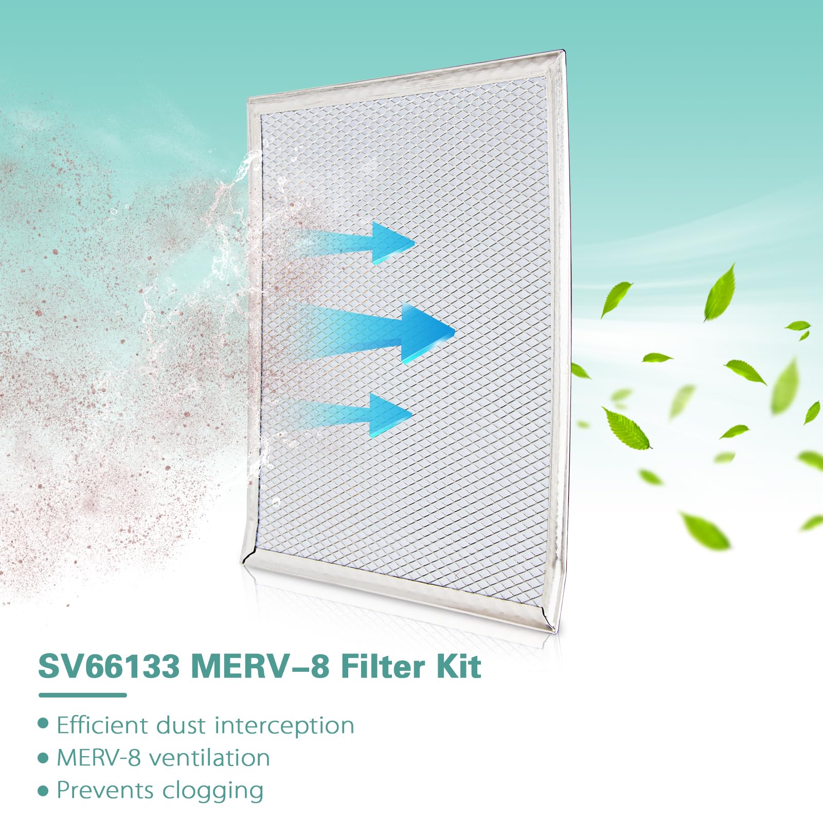 Kit de filtros SV66133 MERV-8 para ventiladores Broan Nutone AI Series B130H65RT, B110H65RT, B160H65RT, HRVXXSHA1130, ERVXXSVA1130, piezas de repuesto lavables, 10.7 x 8.7 x 0.35 pulgadas