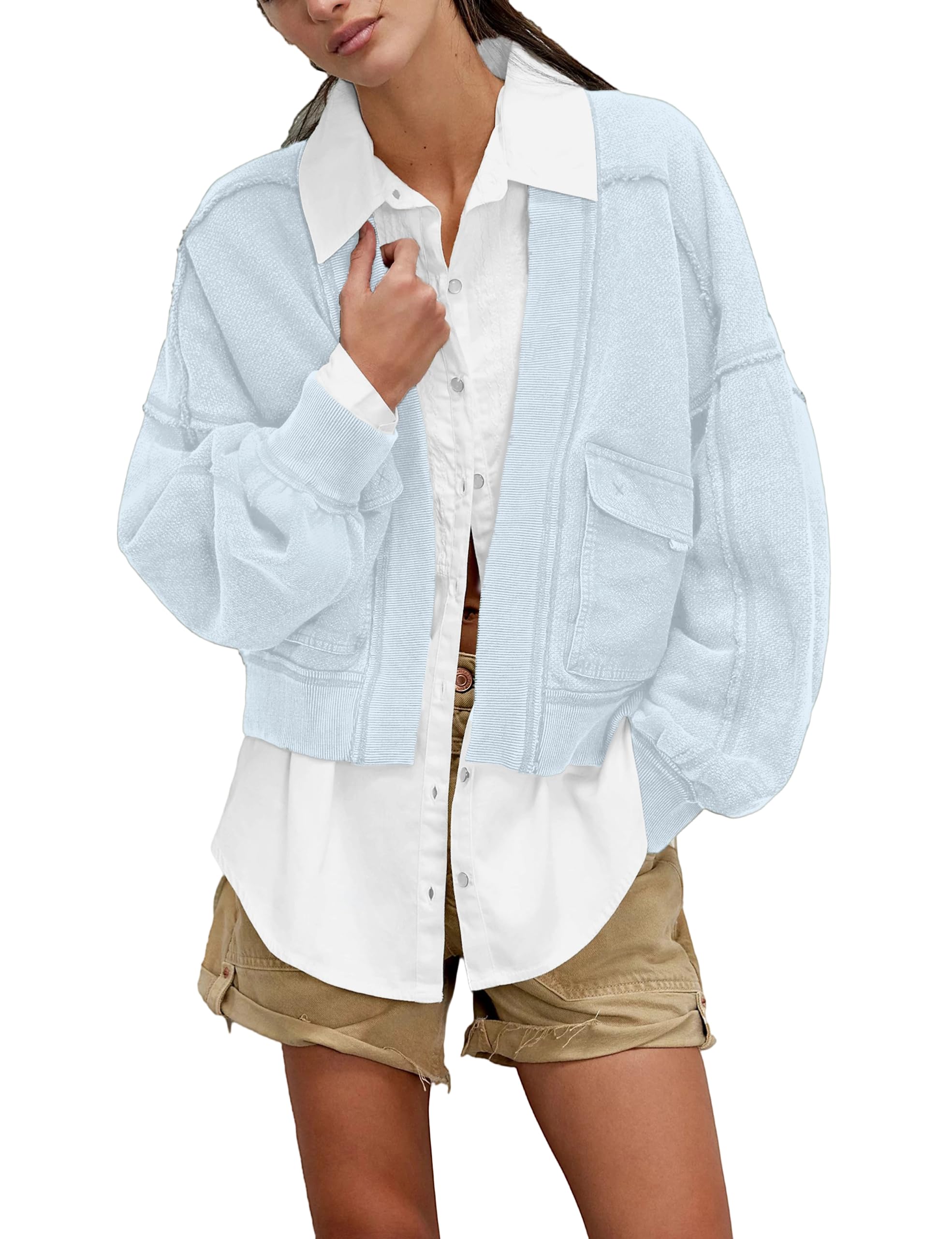 Womens Fall Cardigan Long Sleeve Open Front Casual Workout Jackets Drop Shoulder Oversized Outwear
