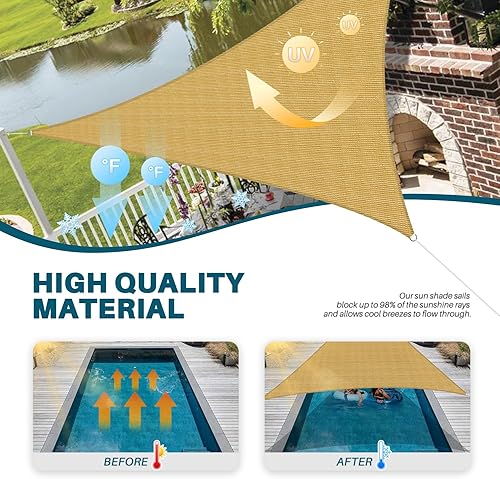Miniatura 2 de Coarbor Toldo cuadrado tipo vela triangular equilátero de 7 x 7 x 7 pies, resistente al sol, resistente al sol, grado comercial para patio al aire