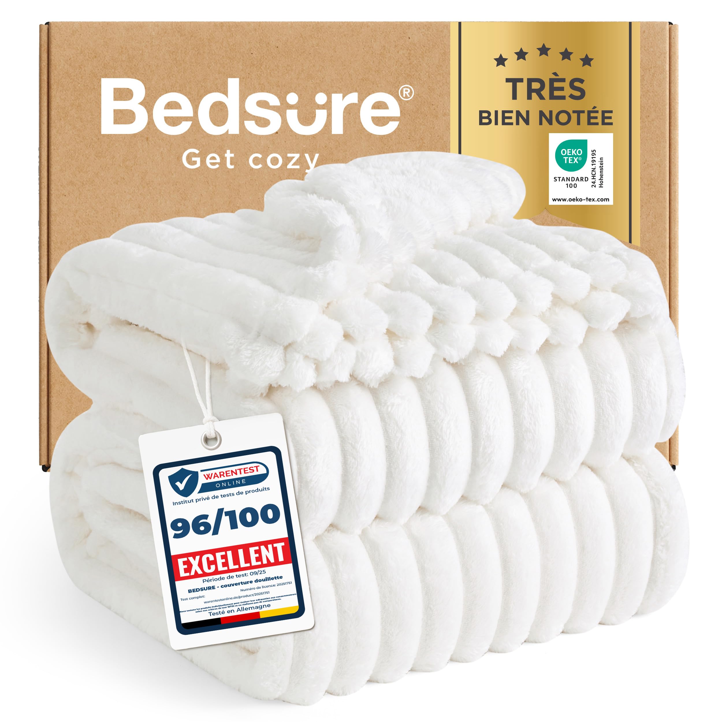 Plaid polaire pour canapé Bedsure grand format XXL 230x270 cm blanc