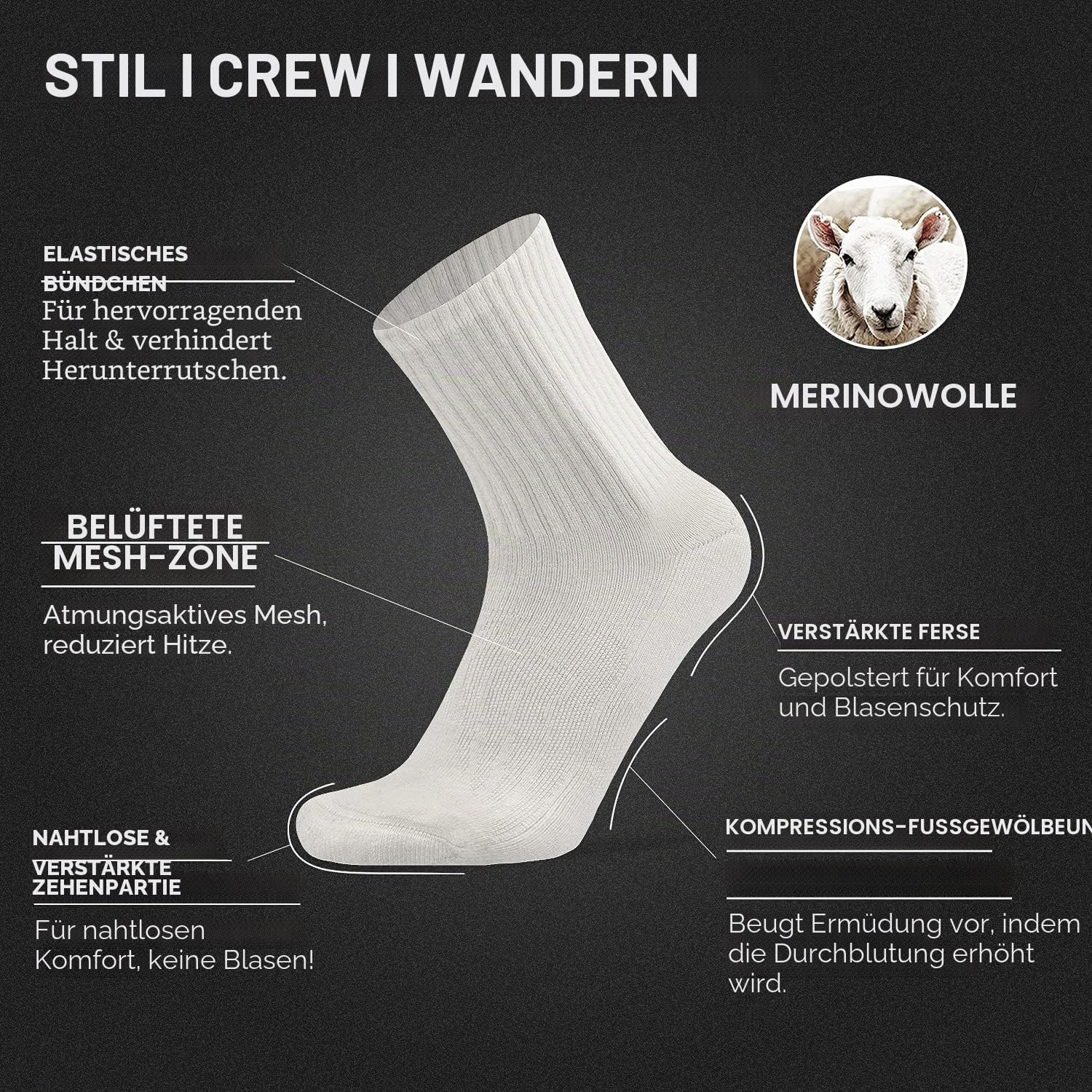 Socks Daze Merino-Woll-Wandersocken für Damen und Herren, warme gepolsterte Crew-Socken für Trekking, Arbeit und Outdoor