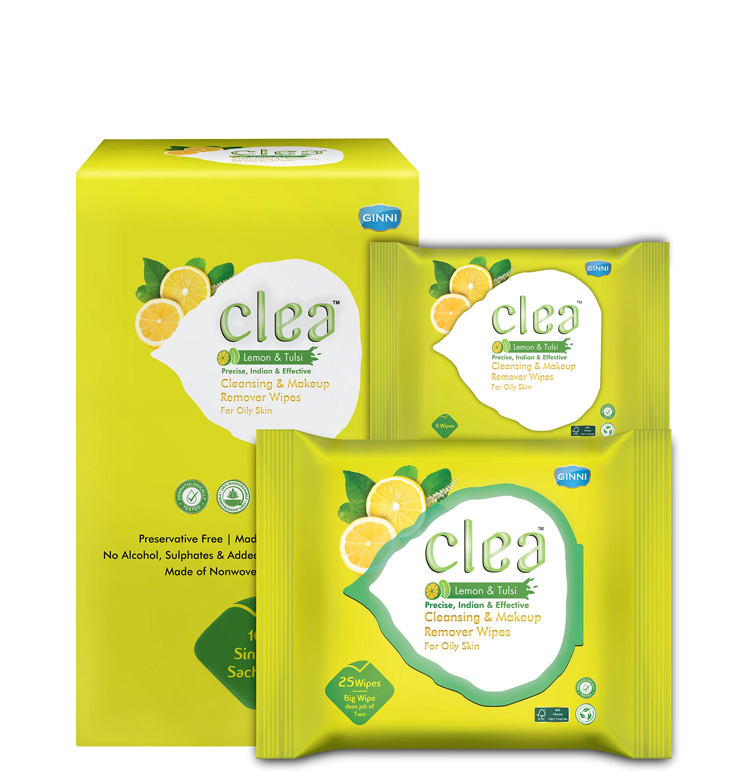 Clea Lemon & Tulsi Cleansing Makeup Remover Wet Wipes for Oily Skin - Removes Excess Oil, Moisturizes, Prevents Acne, Hydrates Skin - Pack of 3 (25 Wipes Each + 8 Wipes + 10 Wipes)-picture-24