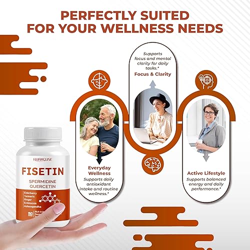 Miniatura 5 de Fisetin Fórmula 10 en 1 - con resveratrol de quercetina de espermidina, saúco, cúrcuma sin OMG, sin gluten, sin soja