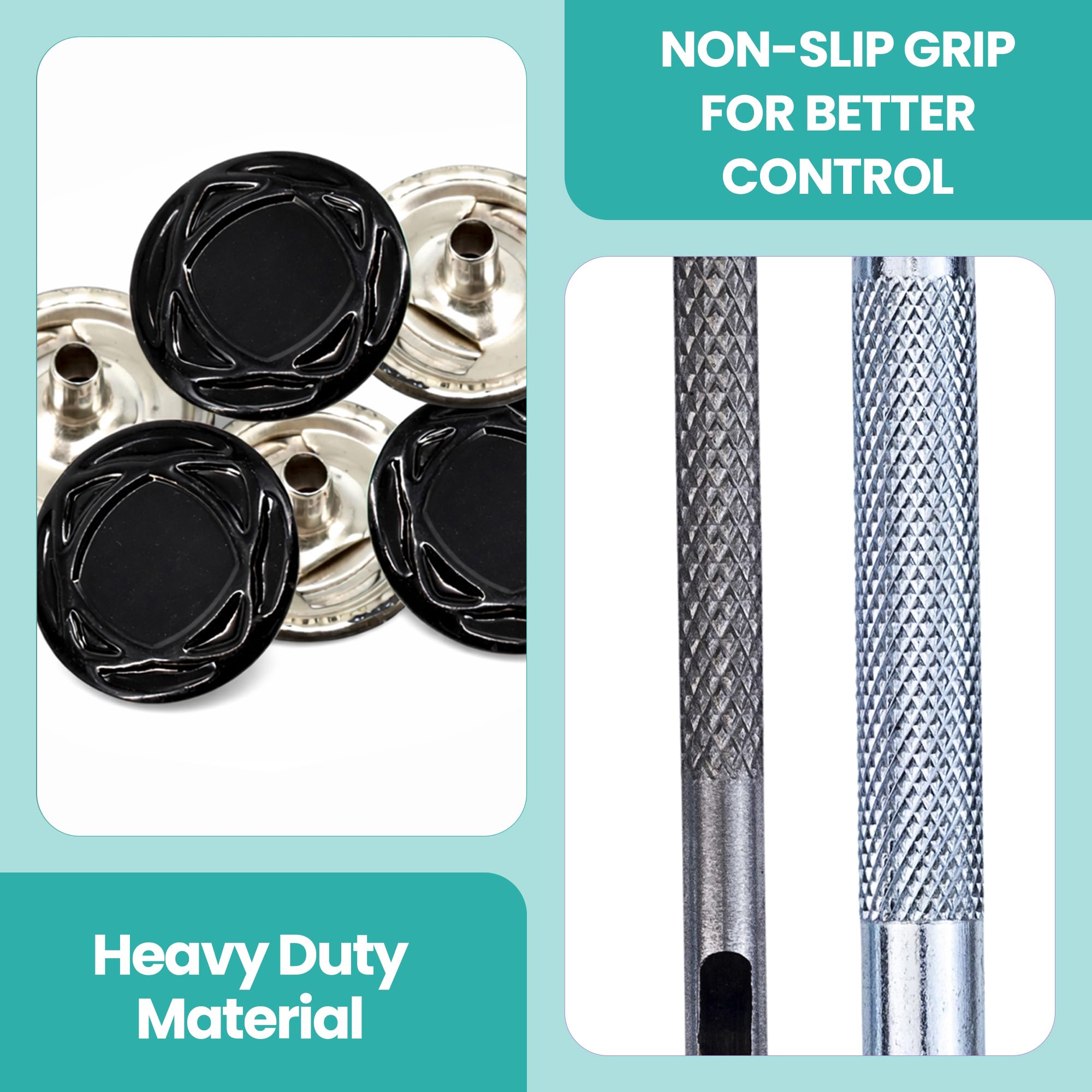 Trimming Shop 15mm Botones a Presión 4 Parte, Durable y Ligero Metal Cierres con Mano Fijación Herramienta para Jeans, Cuero, Tiras Costura Proyectos, Ropa Reparación