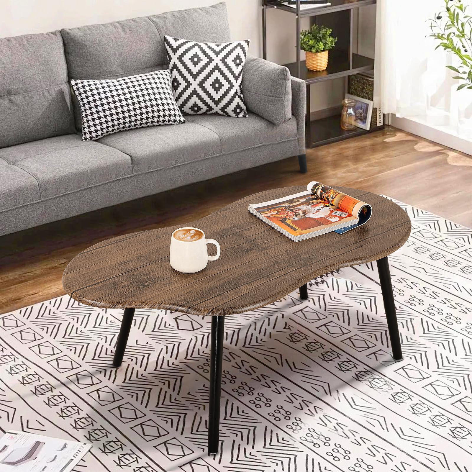 Rustikaler Couchtisch mit unregelmäßiger Holzmaserung, schlicht, modern, Wolkenform, Mitteltisch, Stehtisch für Wohnzimmer, Heimbüro