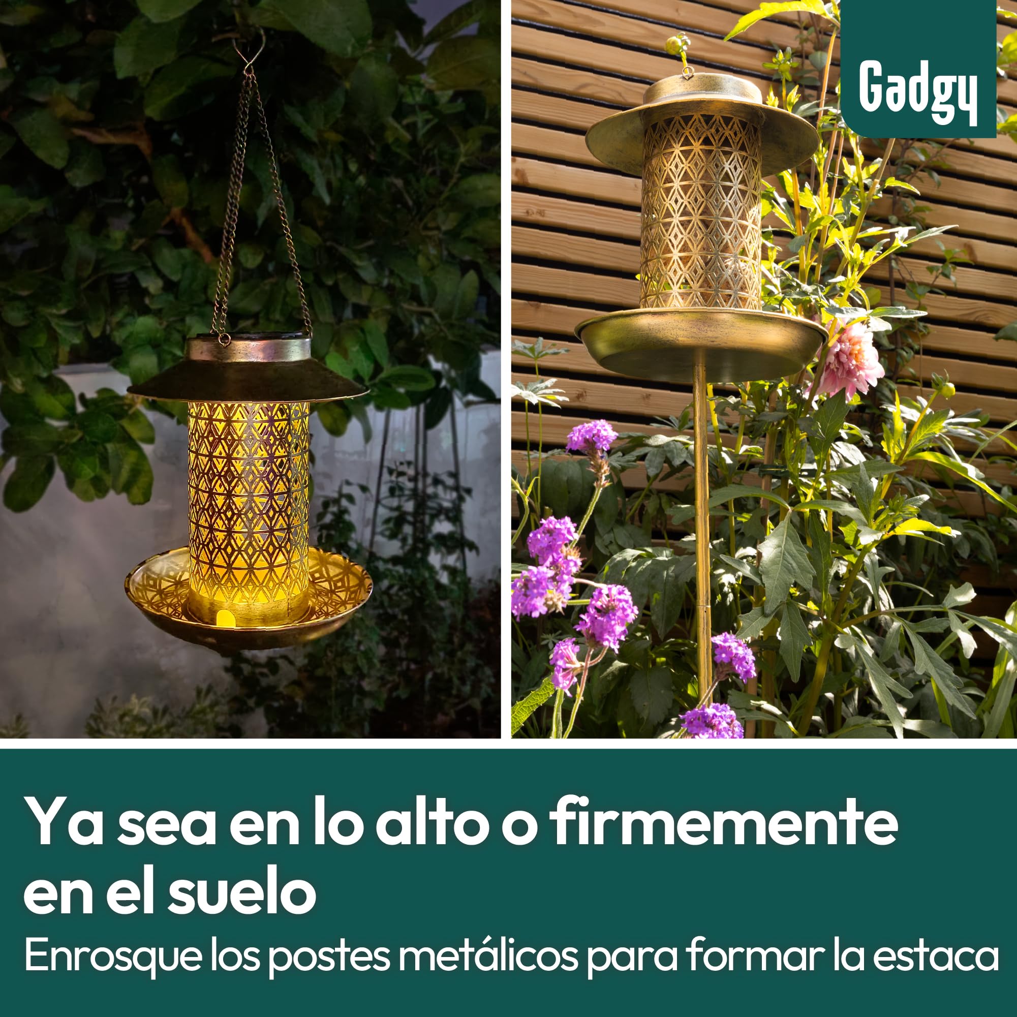 Gadgy Comedero para pájaros lámpara Solar para Exterior – Lámpara Solar para jardín y casa de pájaros – Comedero Solar Dorado – Comedero para pájaros – Decoración de jardín Resistente a la Intemperie - 3