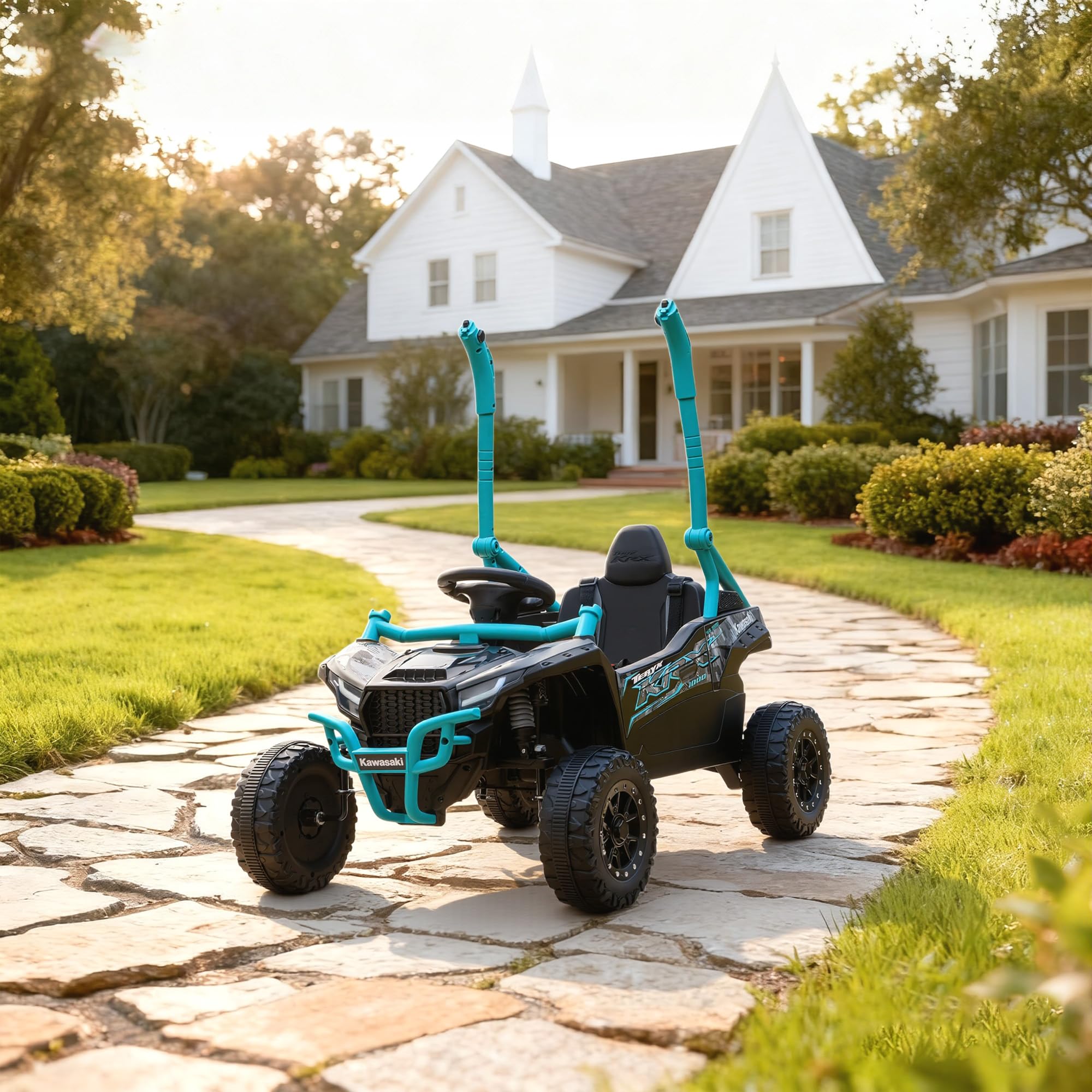AIYAPLAY Coche Eléctrico para Niños 12V Kawasaki Teryx KRX 1000 UTV con 2 Motores Control Remoto 2,4G Azul