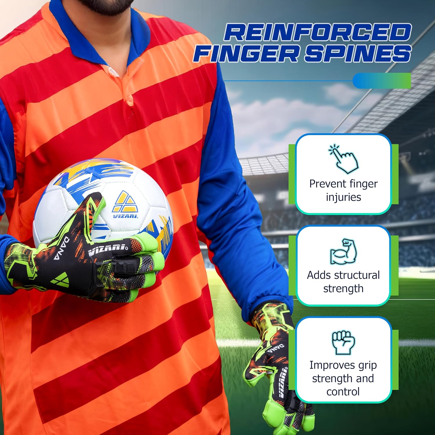 Vizari Soccer Goalkeeper Gloves – Pro Goalie Gloves for Kids, Youth & Adults | Fingersave Protection | Durable Grip | All-Weather Soccer Gloves for Goalkeepers