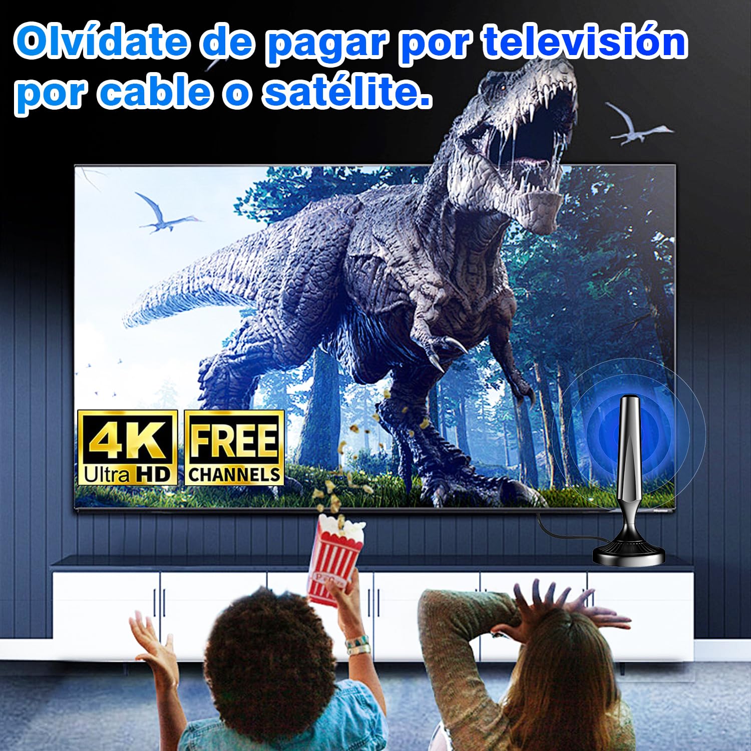 Antena TV Interior Digital 2026 para Smart TV – Recepción 360° con Señal Estable de Largo Alcance, Base Magnética, Cable Coaxial de 5 m, Compatible 4K y 1080P, Antena TDT con Canales Locales Gratis