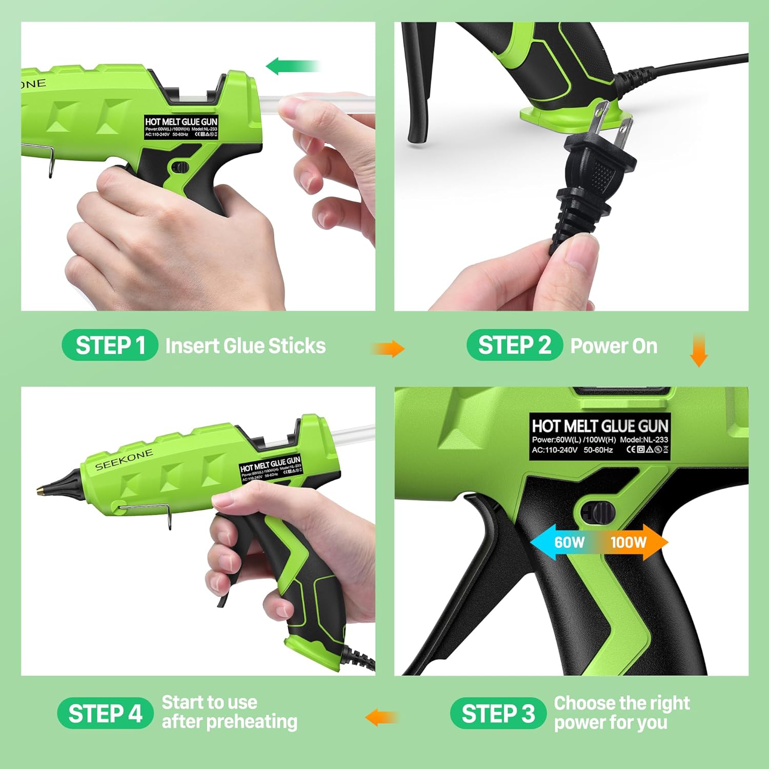 SEEKONE Hot Glue Gun Setup Steps
