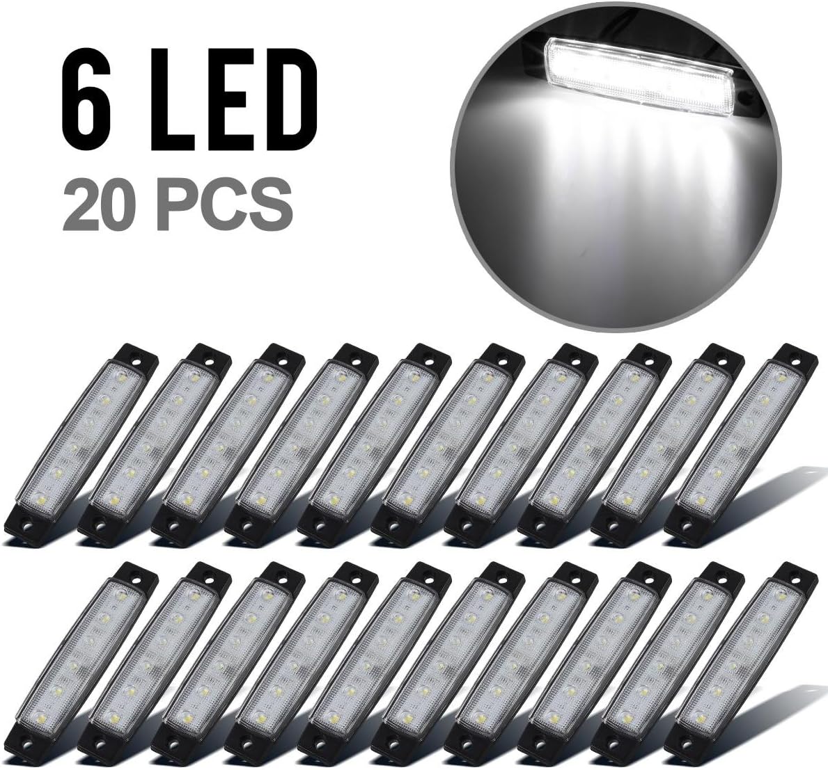 Partsam 20Pcs 3.8" 6 LED Marine Boat Lights, Utility Led Interior Lights For Yacht Fishing Pontoon Bat Deck Courtesy Transom Cockpit Light, 12v Waterproof Led Side Marker Indicators Clearance Lights : Sports & Outdoors
