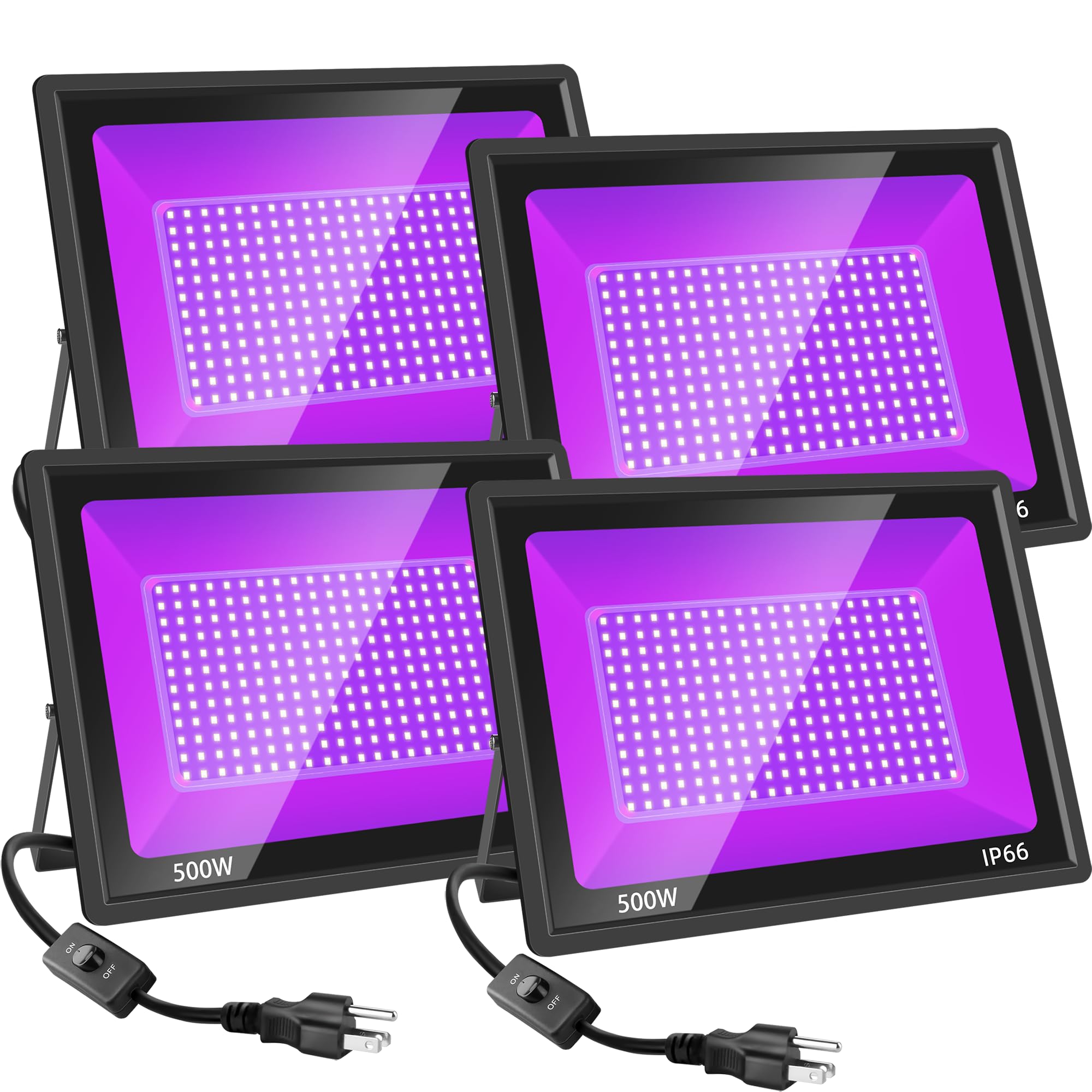 Photo 1 of 4 Pack 500W Black Lights Fixture, Blacklight Flood Light with Plug and Switch, IP66 Waterproof Blacklight for Halloween Party, Glow in The Dark, Stage Light, Body Paint, Neon Glow