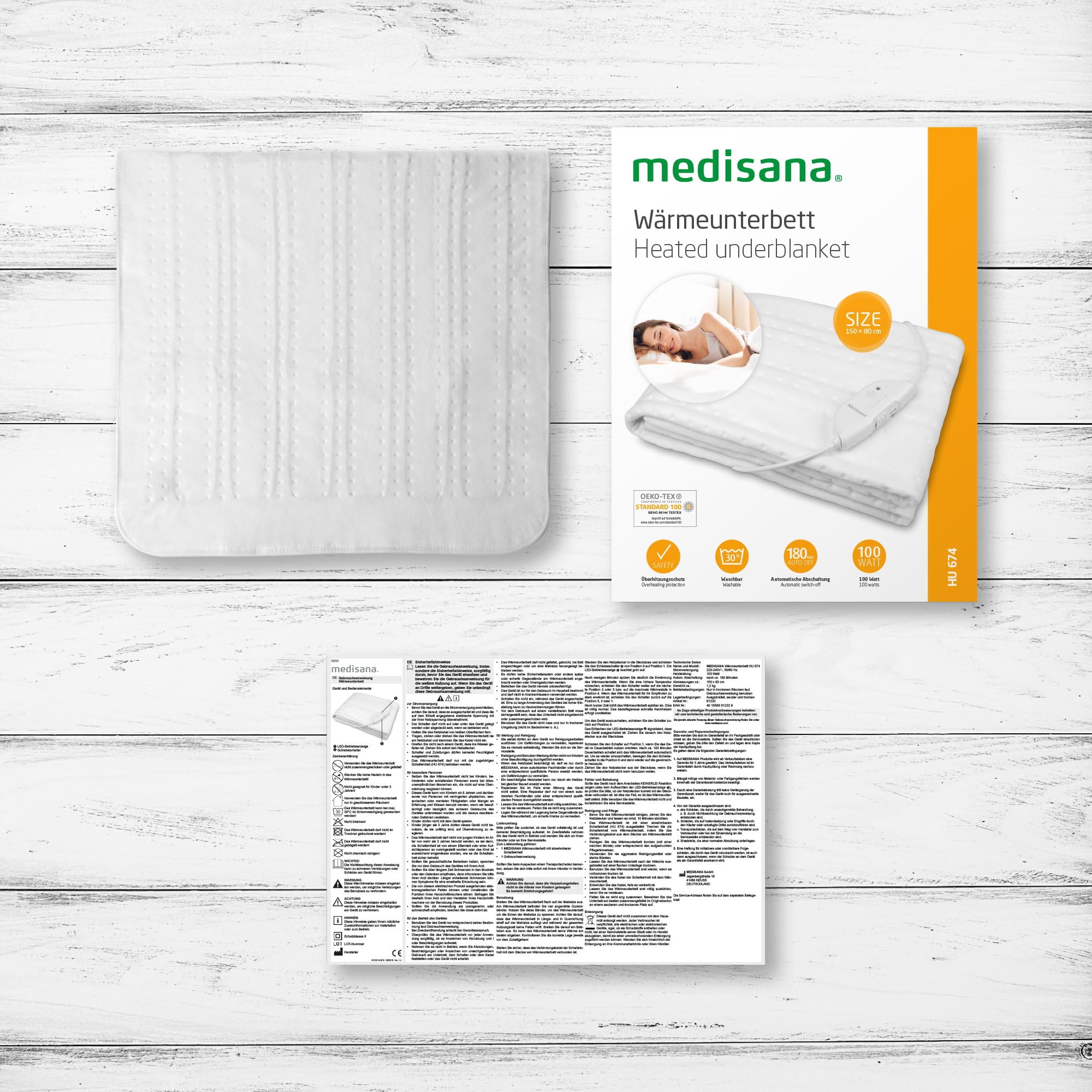 medisana HU 674 Calientacamas eléctrico, 150 x 80 cm, desconexión automática, protección contra el sobrecalentamiento, 4 ajustes de temperatura, lavable, adecuado para todos los colchones estándar