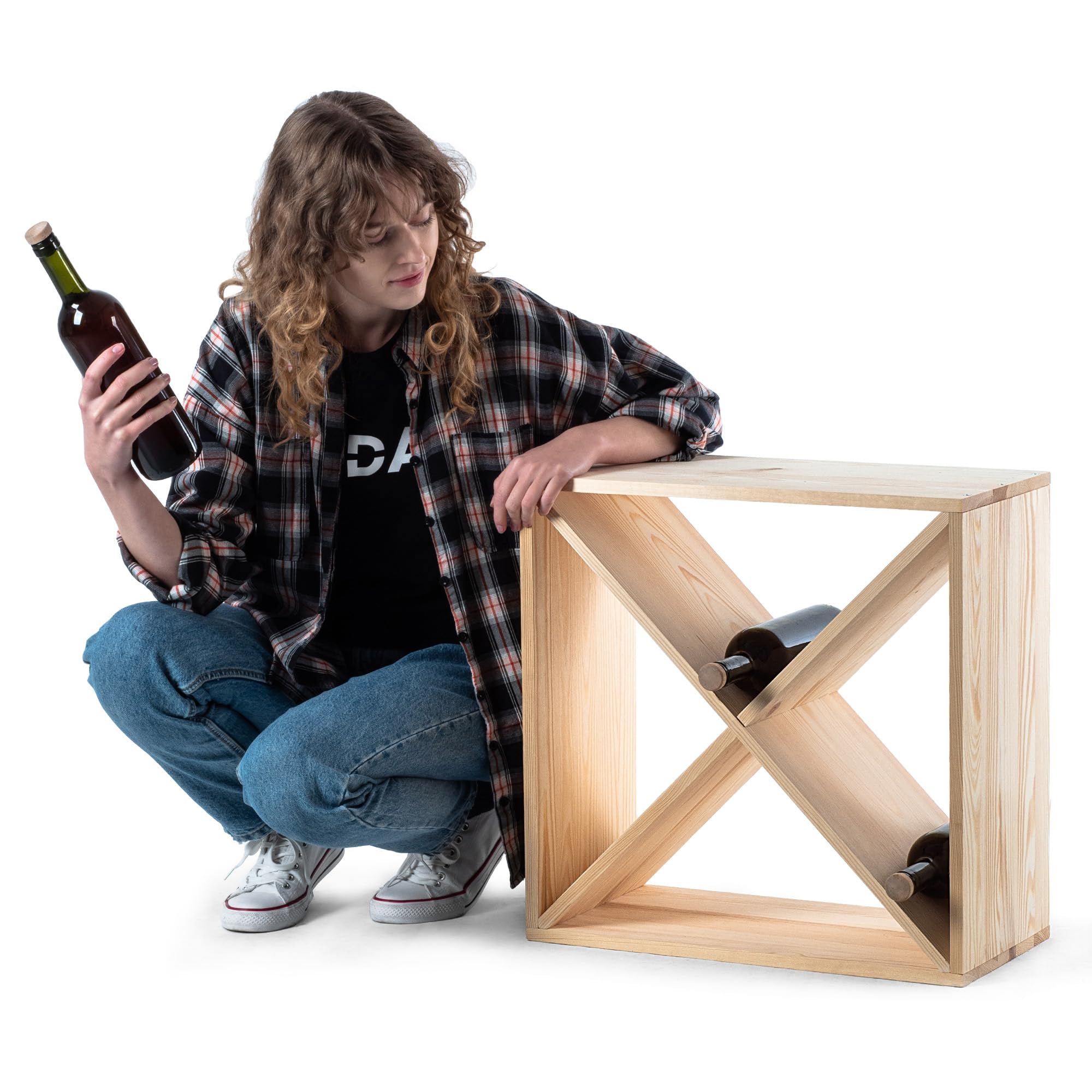 KADAX Weinregal aus Holz, 52 x 25.5 x 52 cm, Grosses Flaschenregal für