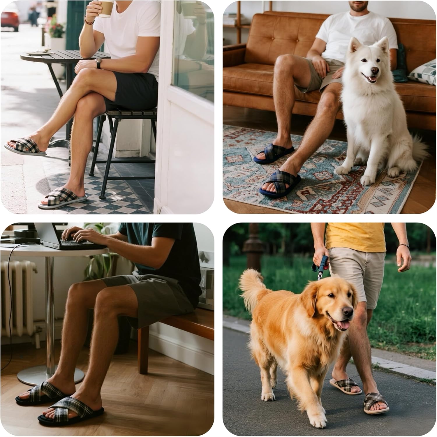 GOEWY Mens Cozy Slippers Cross Band House Slippers with Memory Foam Soft Non-slip Indoor House Shoes Summer Breathable Slipper