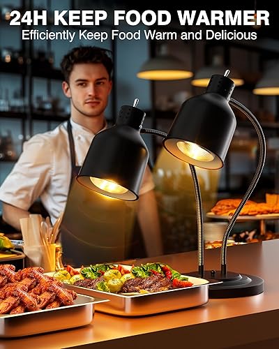 Miniatura 5 de PYY Lámpara de calor para alimentos, lámpara de calor comercial de doble cabezal de 500 W para calefacción de alimentos, calentador de alimentos,