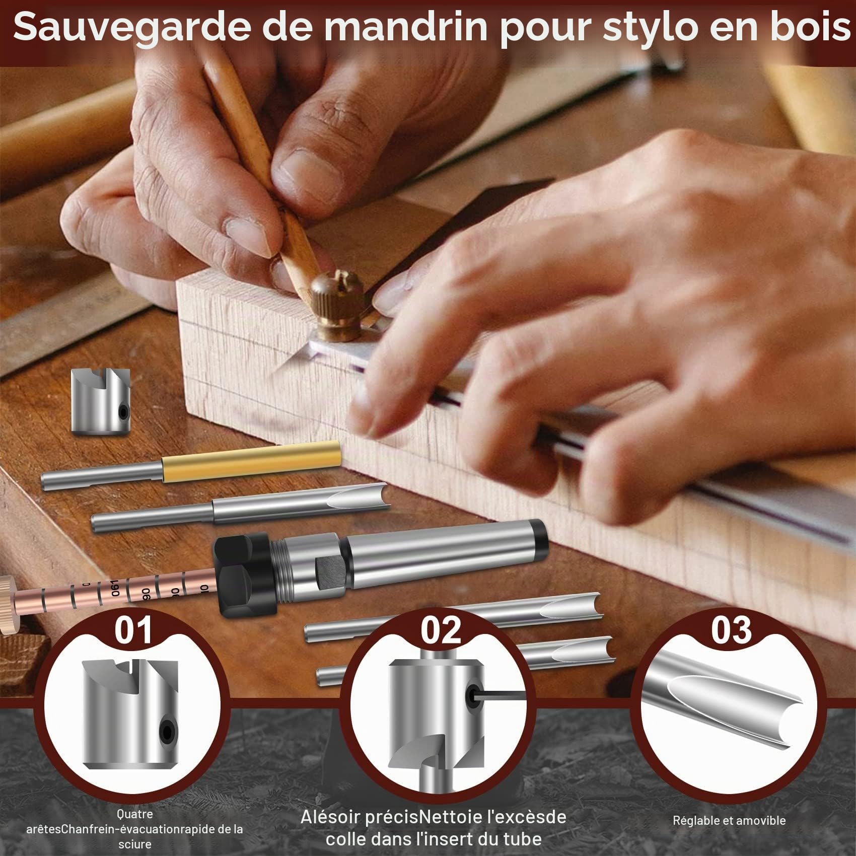 Kit de Fabrication de Stylos Tige de Stylo et Porte-Stylo Ensemble de Coupe Mandrin de Tournage en Bois pour la Fabrication D'Accessoires de Tour à Bois Stylo