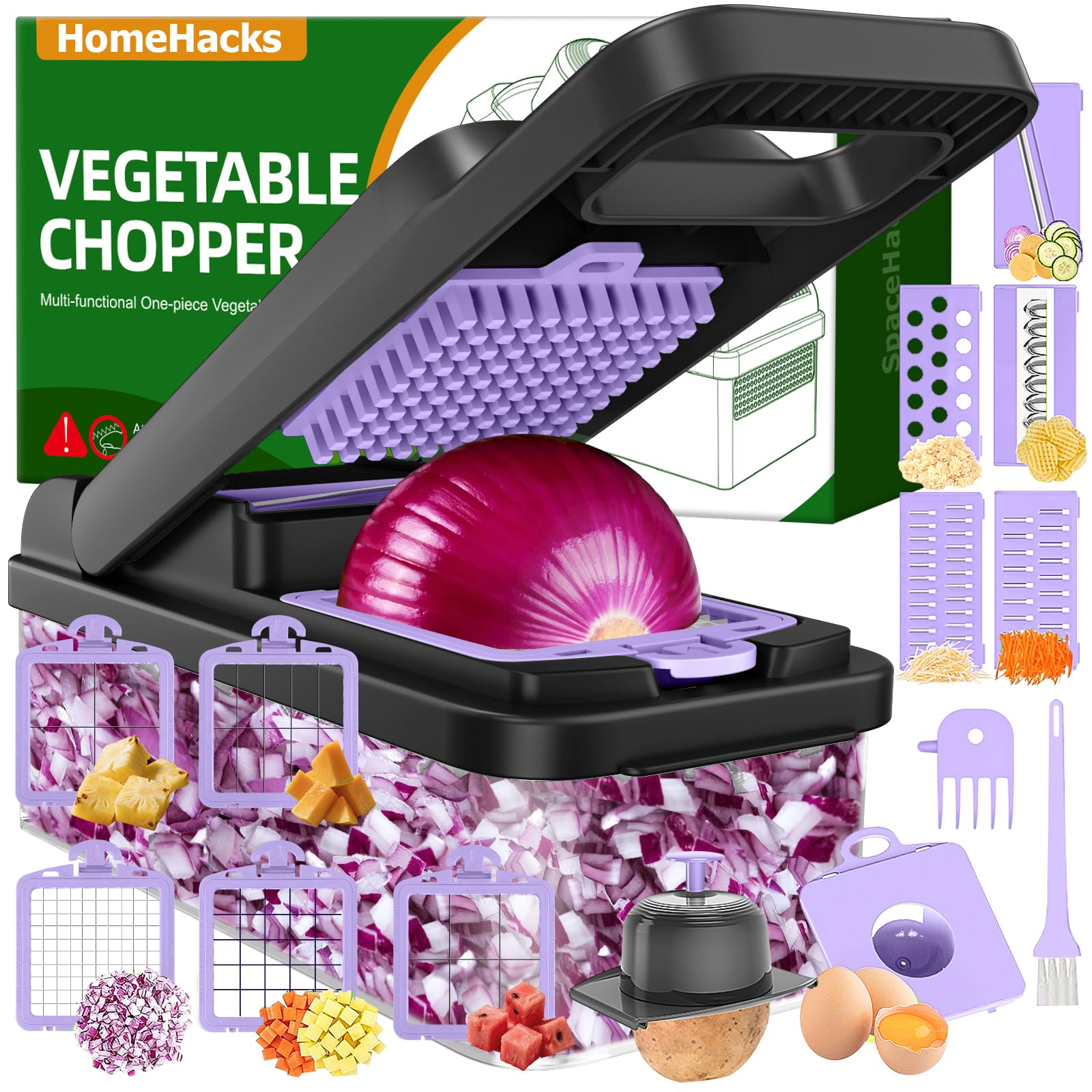 HomeHacks Veggie Chopper Vegetable Cutter, 15 in 1 Kitchen Gadget, Purple