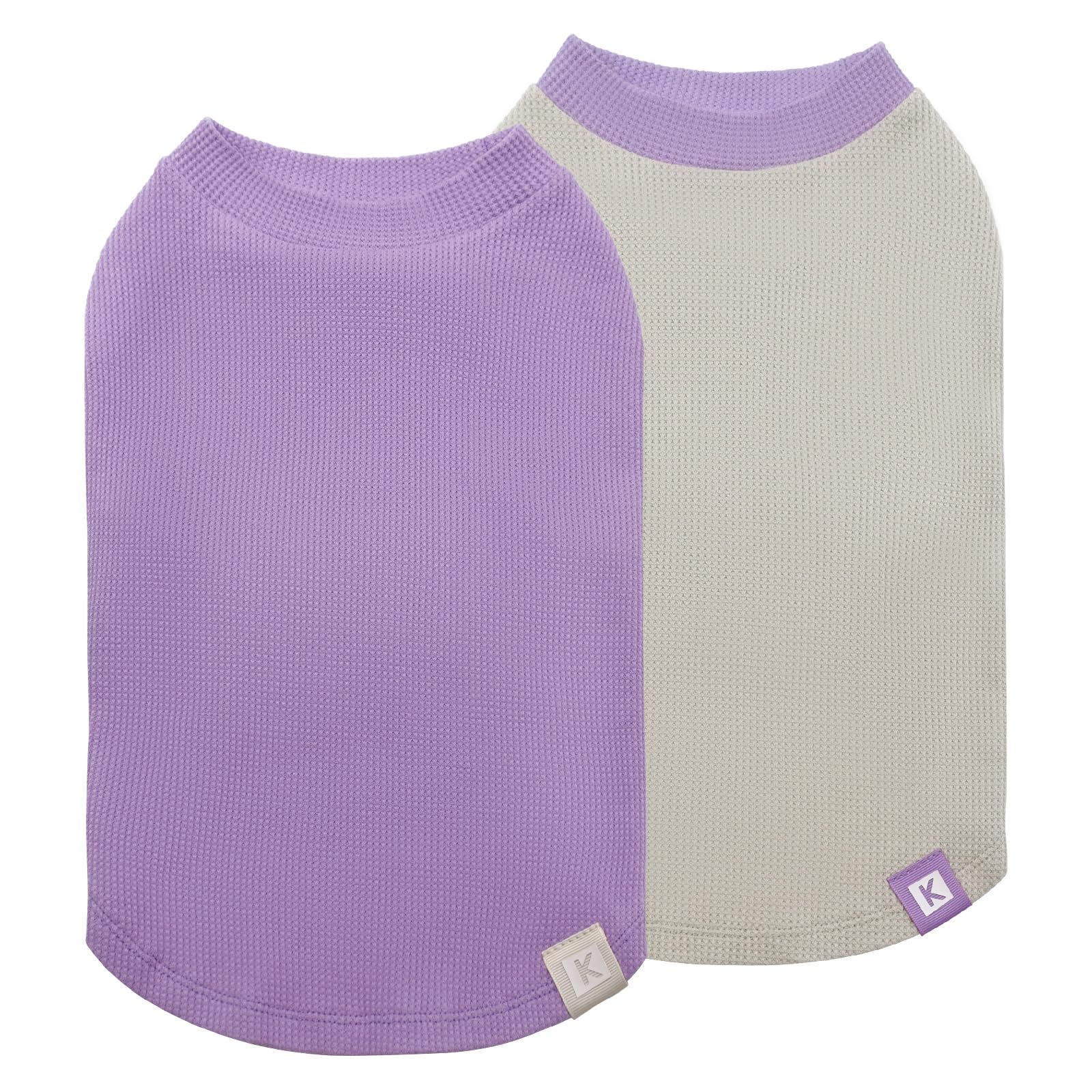 KYEESE 2Pack Dog Shirts Waffle for Small Dogs Stretchy Dog T-Shirts Lightweight Dogs Tank Top Sleeveless Pet Vest Breathable, X-Large, Purple+Grey