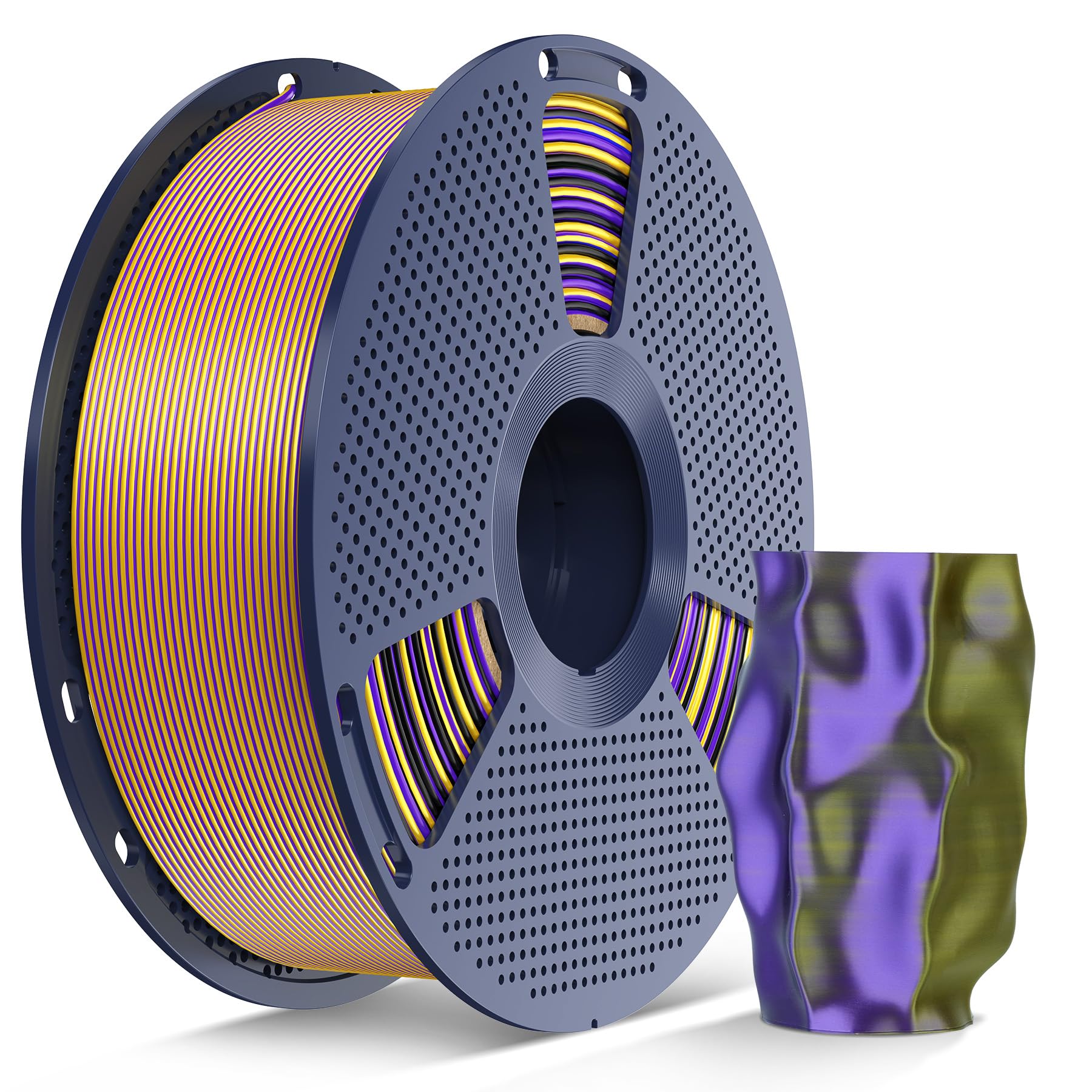 SUNLU Silk Triple Color PLA Filament, 1KG, (Black Gold Purple)