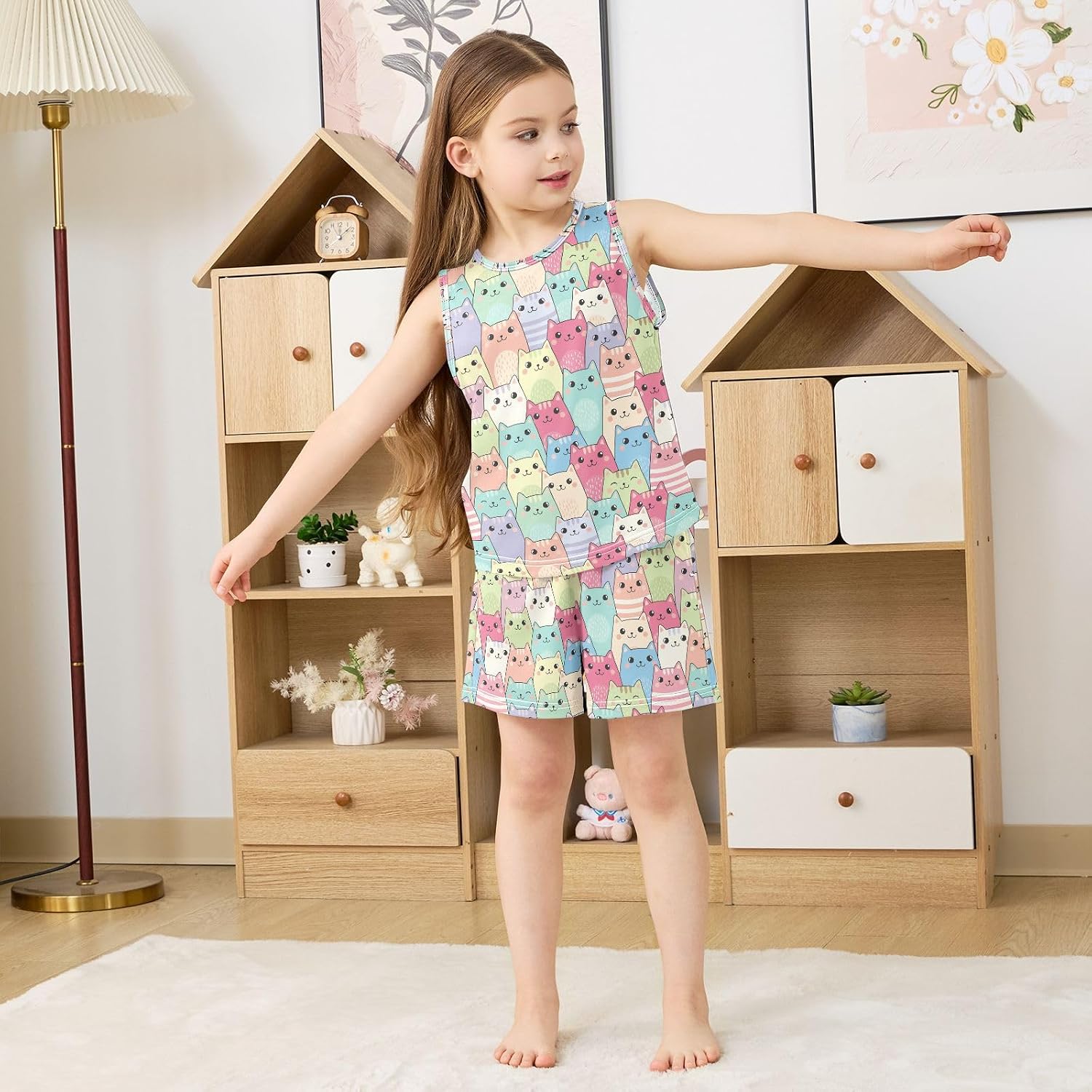 Bolaz Cute Sleeveless Pajamas Set, Vest Tank Top and Shorts 2Pcs Summer Sleepwear