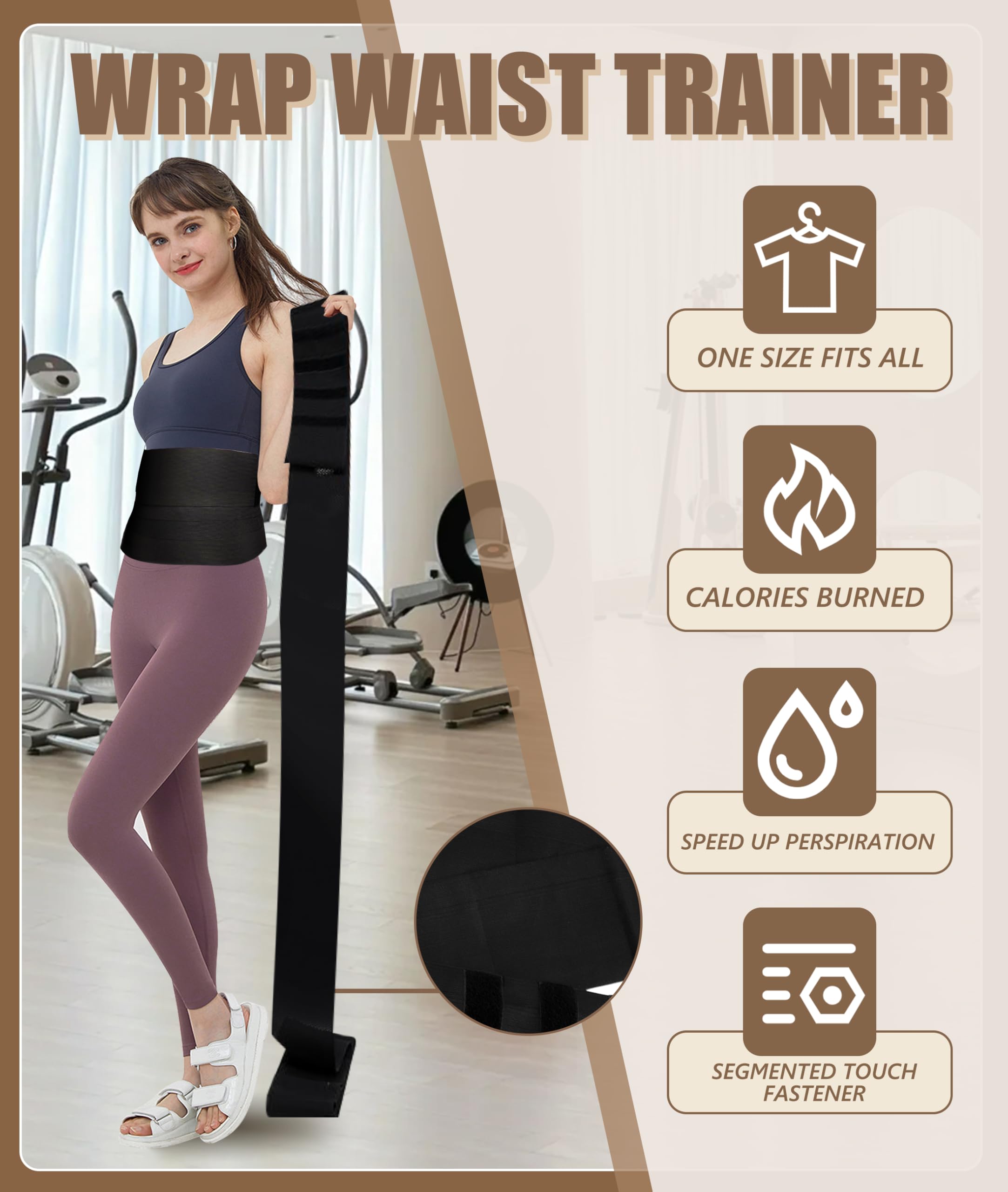 TRTYEF Waist Trimmer, 9.8ft Elastic Tummy Snatch Bandage Wraps Belly for Women and Men Waist Trainer Shaper Black