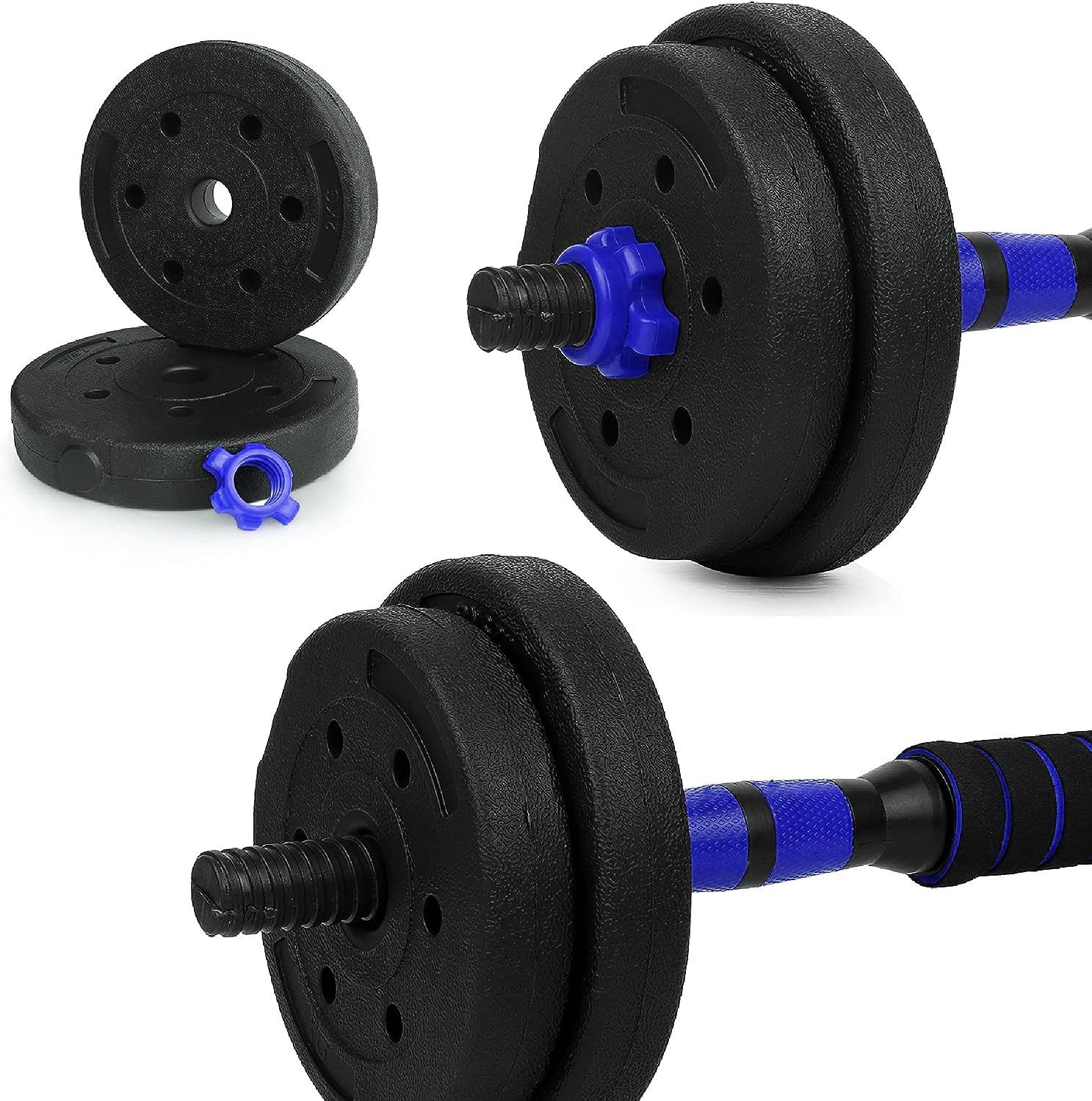 Wuuhoo Set Haltères Jimmy 2en1 – 30mm, 10/20/30kg, Barre Courte + Longue, Disques PVC, Home Gym