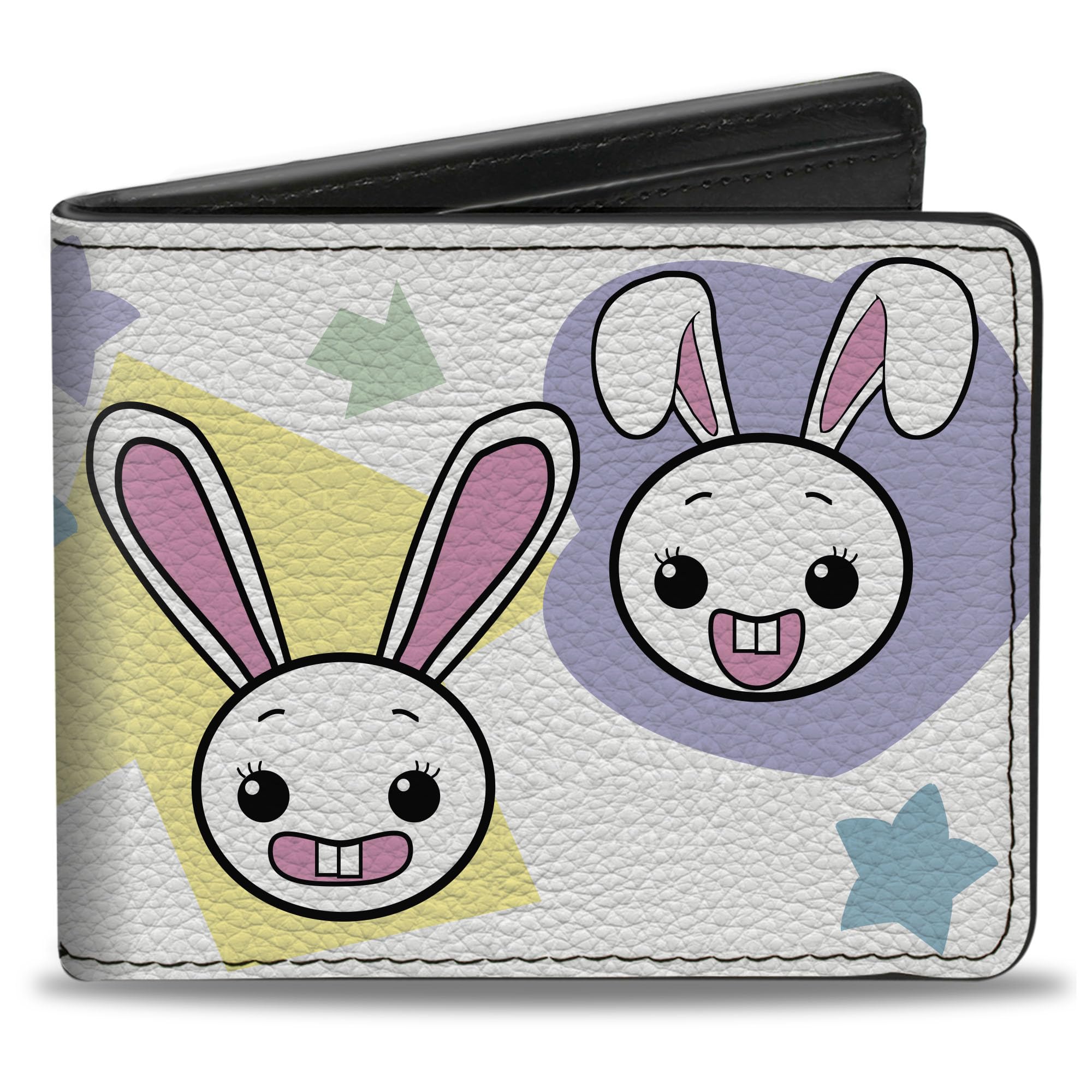 Buckle-Down Men's Standard Wallet, Bifold, Happy Sad Bunnies Stars White Pastel, Vegan Leather, 4.0
