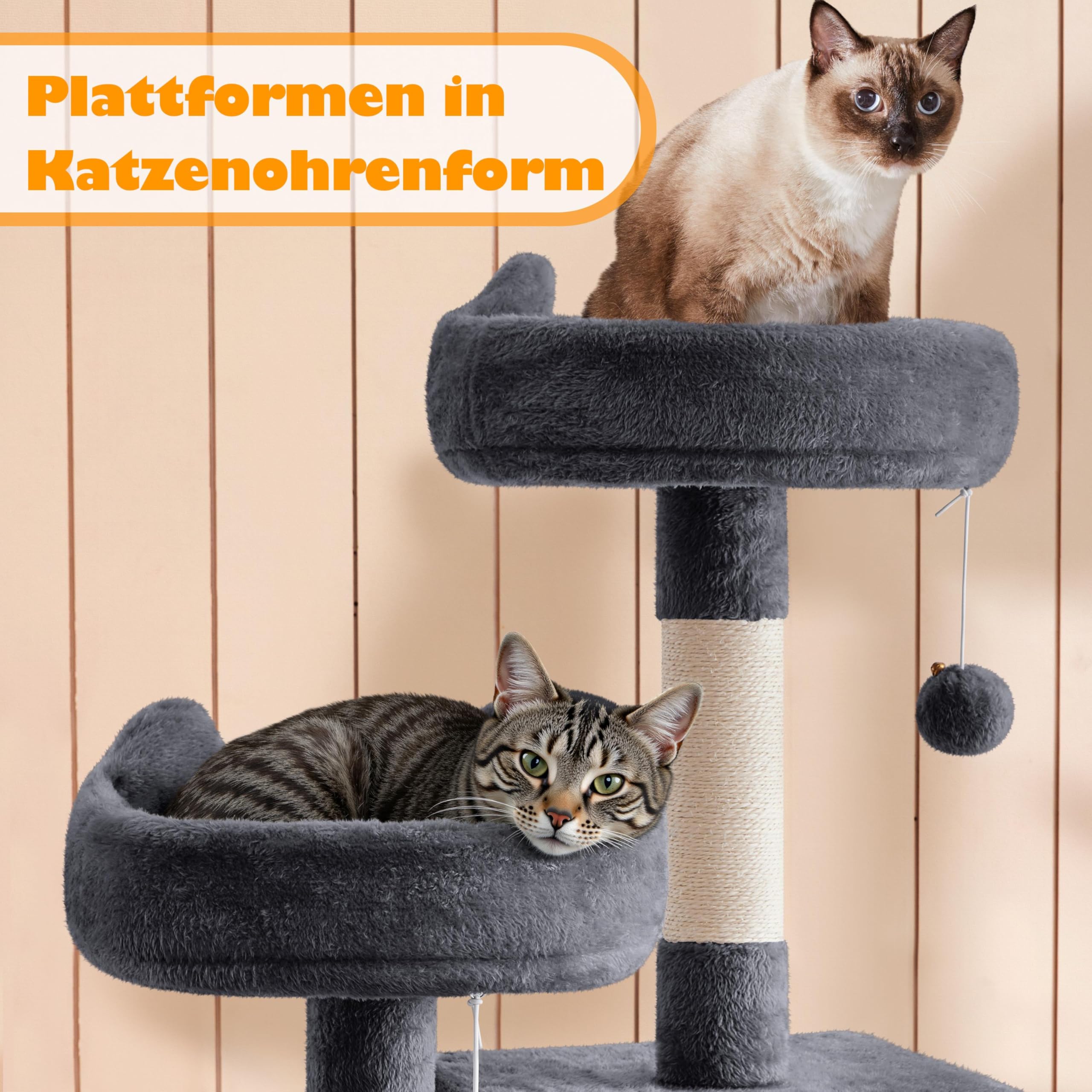 Yaheetech 179 cm Kratzbaum Katzenbaum mit Hängematte & Spielseil dunkelgrau | FSC-zertifizierte Spanplatten | Mehrstöckiger Kratzbaum für große Katzen | mit Kippsicherung | mit 5 Kratzsäulen & 2 Höhlen