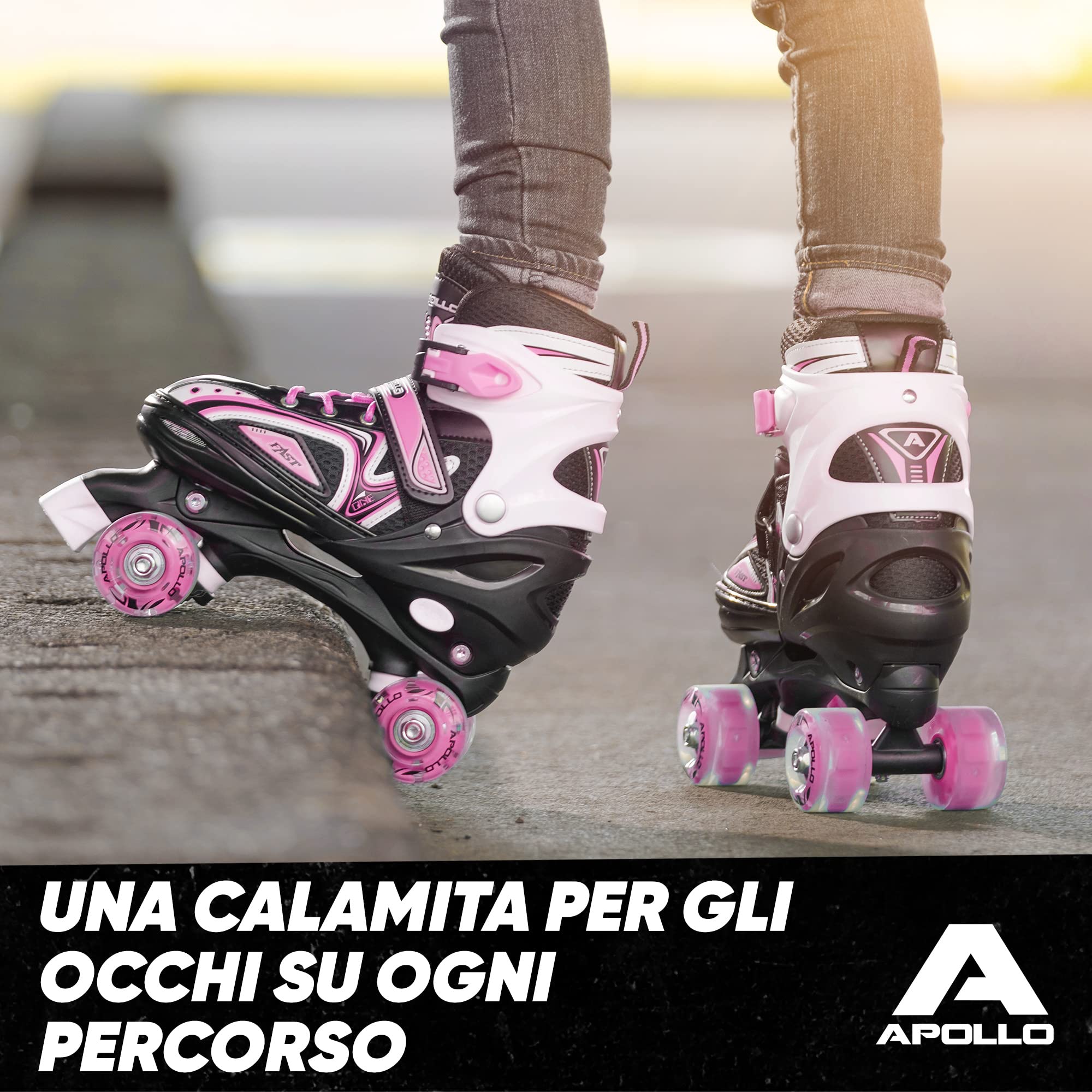 Apollo Super Quad X PRO, Pattini a rotelle LED per Bambini e Ragazzi, Ideali per Principianti, Comodi Pattini a rotelle per Bambine e Bambini