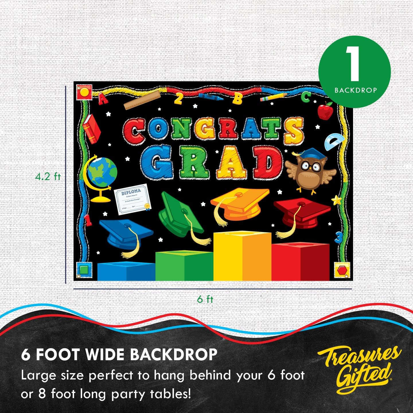 Treasures Gifted Preschool Graduation Decorations - Serves 16 Guests - Ultimate Set Kindergarten Graduation Decorations - Prek Grad Decorations - Backdrop, Balloons & More!