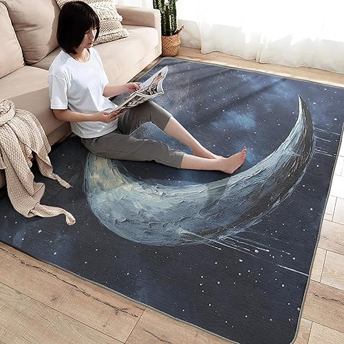 Miniatura 4 de Alfombra de luna de 2 x 3 pies para entrada, sala de estar, dormitorio, alfombra de área pequeña galaxia y decoración de dormitorio, lavable,