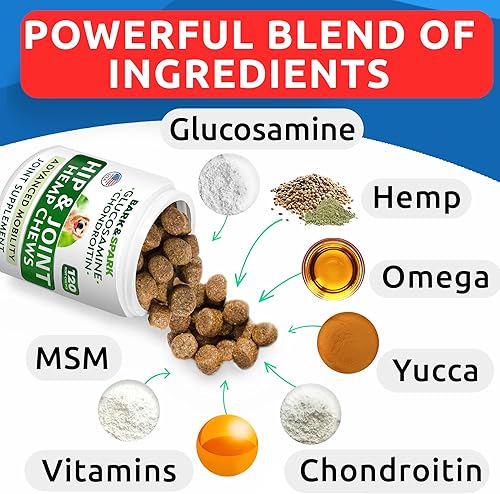 Miniatura 9 de Golosinas de cáñamo + glucosamina para perros grandes - Alivio natural del dolor en las articulaciones - Suplemento de cadera y articulaciones con