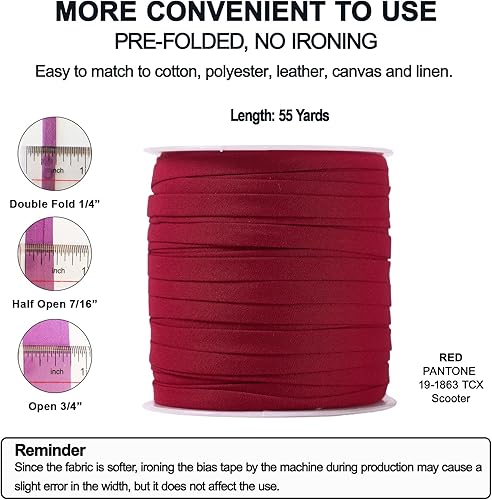 Miniatura 15 de Cinta al bies de doble pliegue de 1/4 de pulgada, cinta de encuadernación al bies de doble pliegue de 55 yardas por rollo para manualidades, Azul